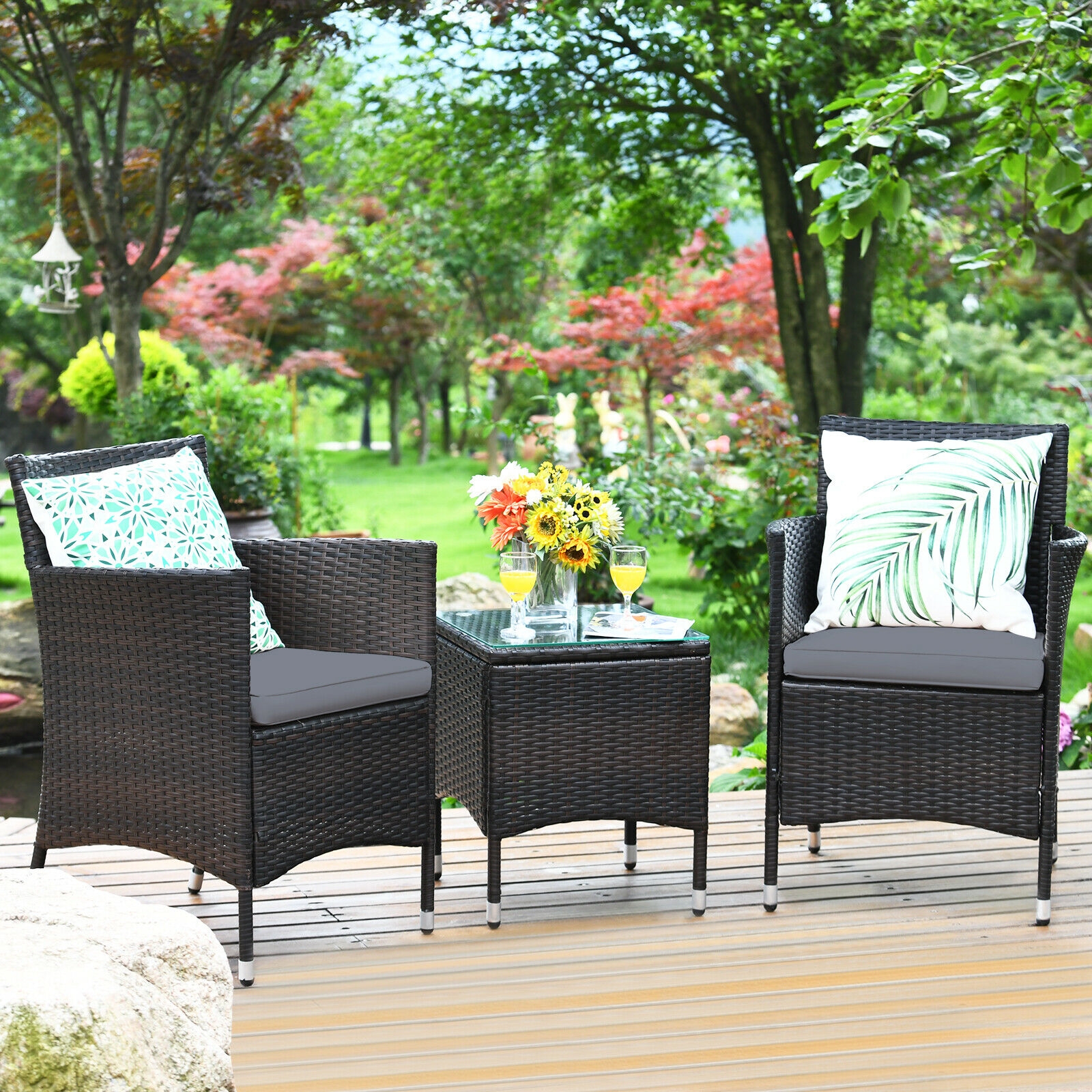 Mondawe 3 Pcs Outdoor Rattan Wicker Furniture Set-Mondawe