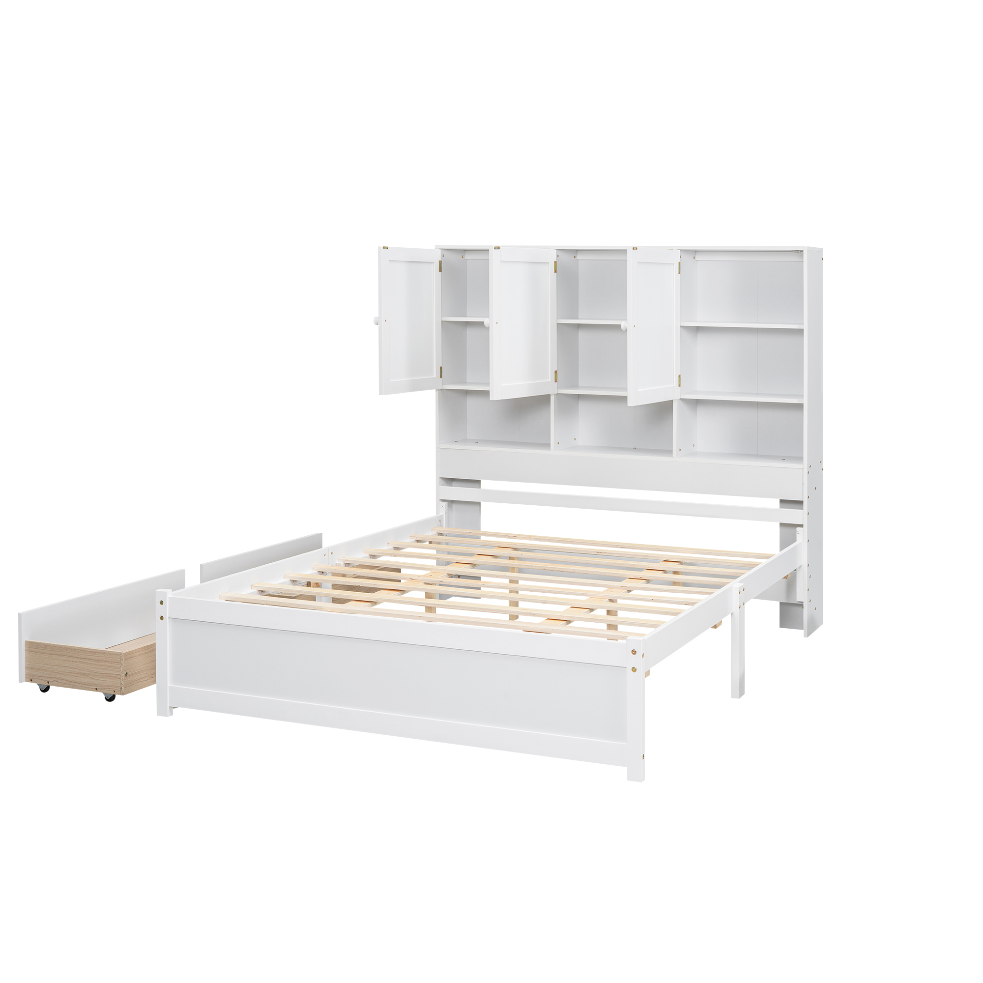 Full/Queen Size Platform Bed with Storage Headboard and 4 Drawers, Gray/White