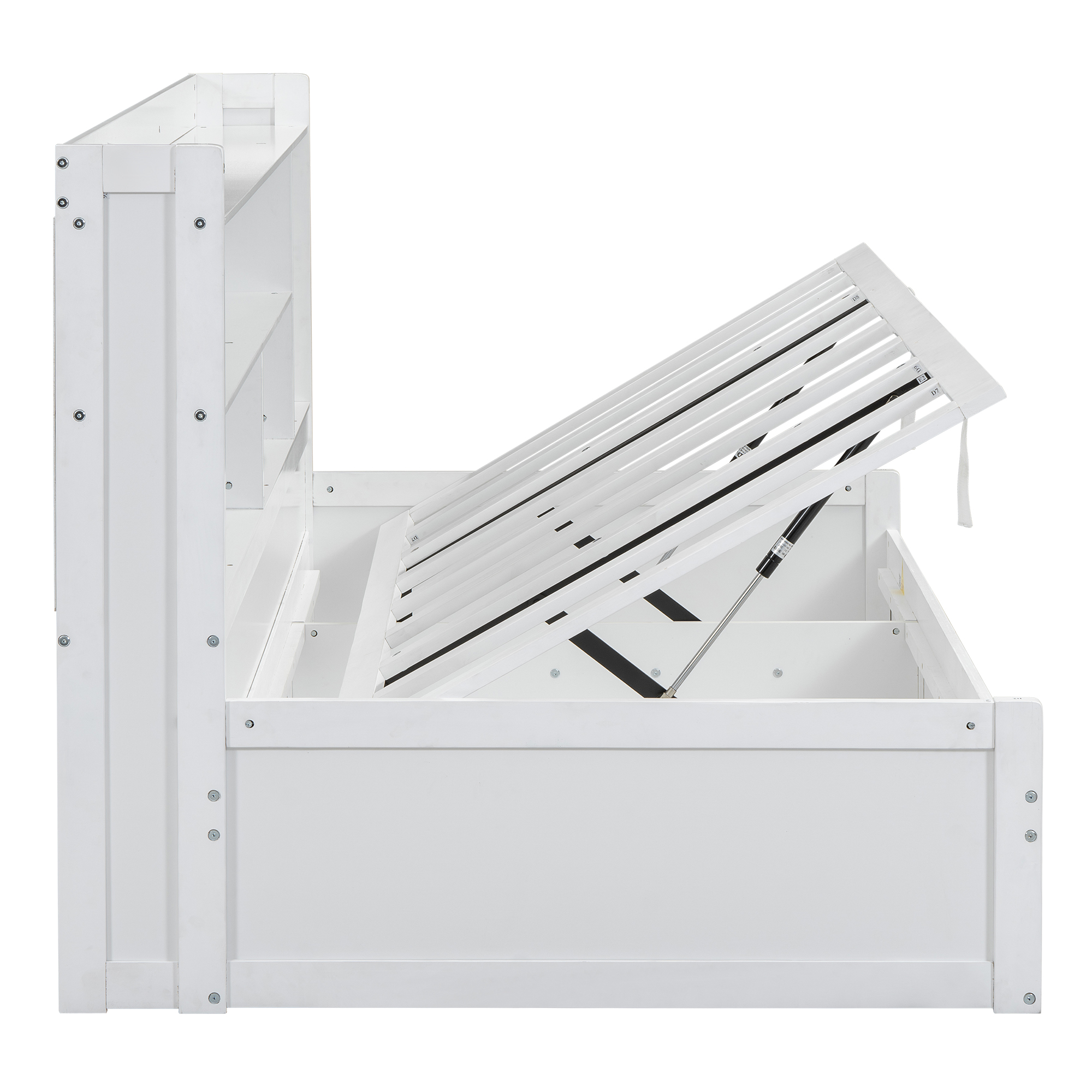 Twin Size Daybed Frame with Storage Bookcases and Underneath Storage, USB Charging Station, White/Gray 