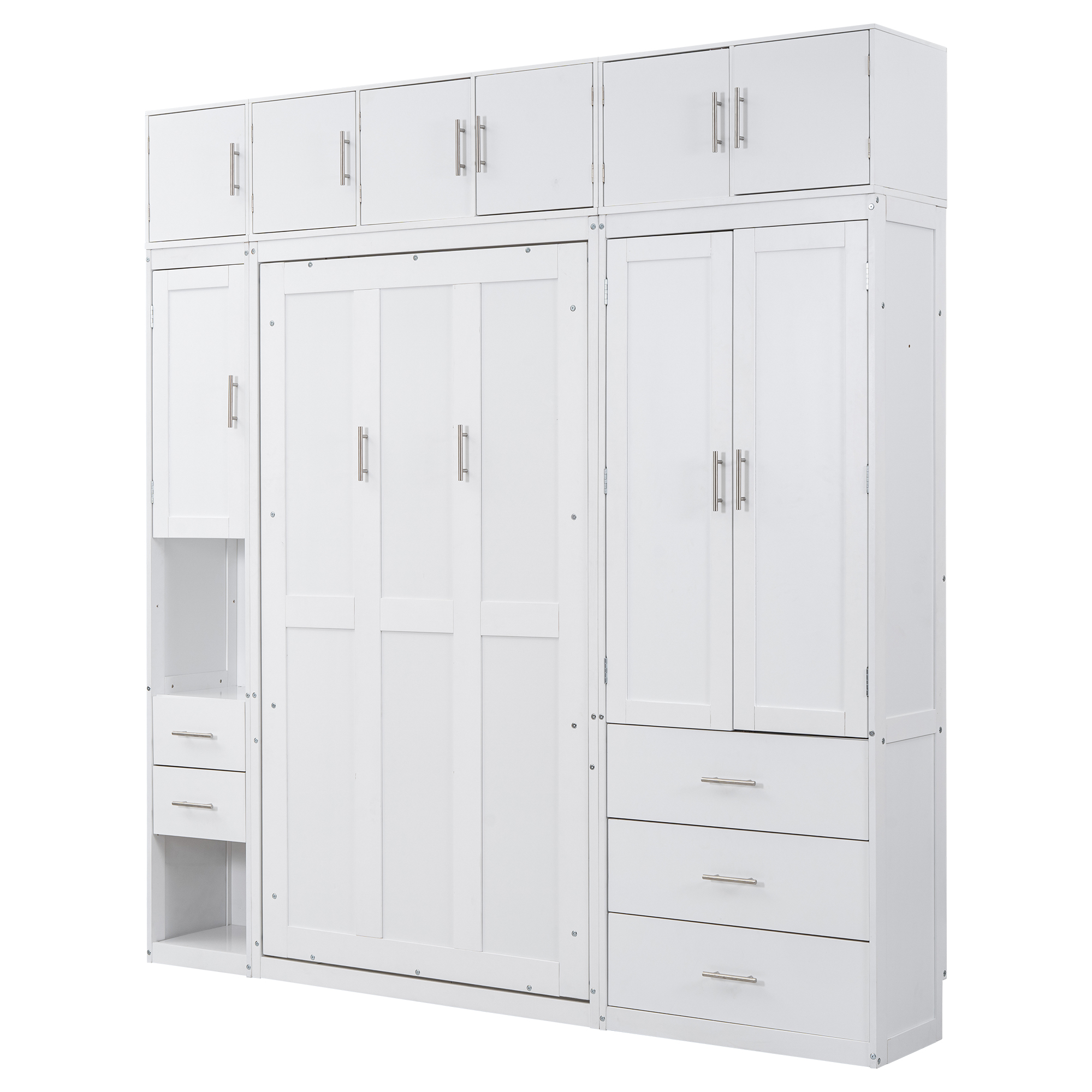 Full/Twin Size Murphy Bed with Lockers and Wardrobes, With installation video, White 