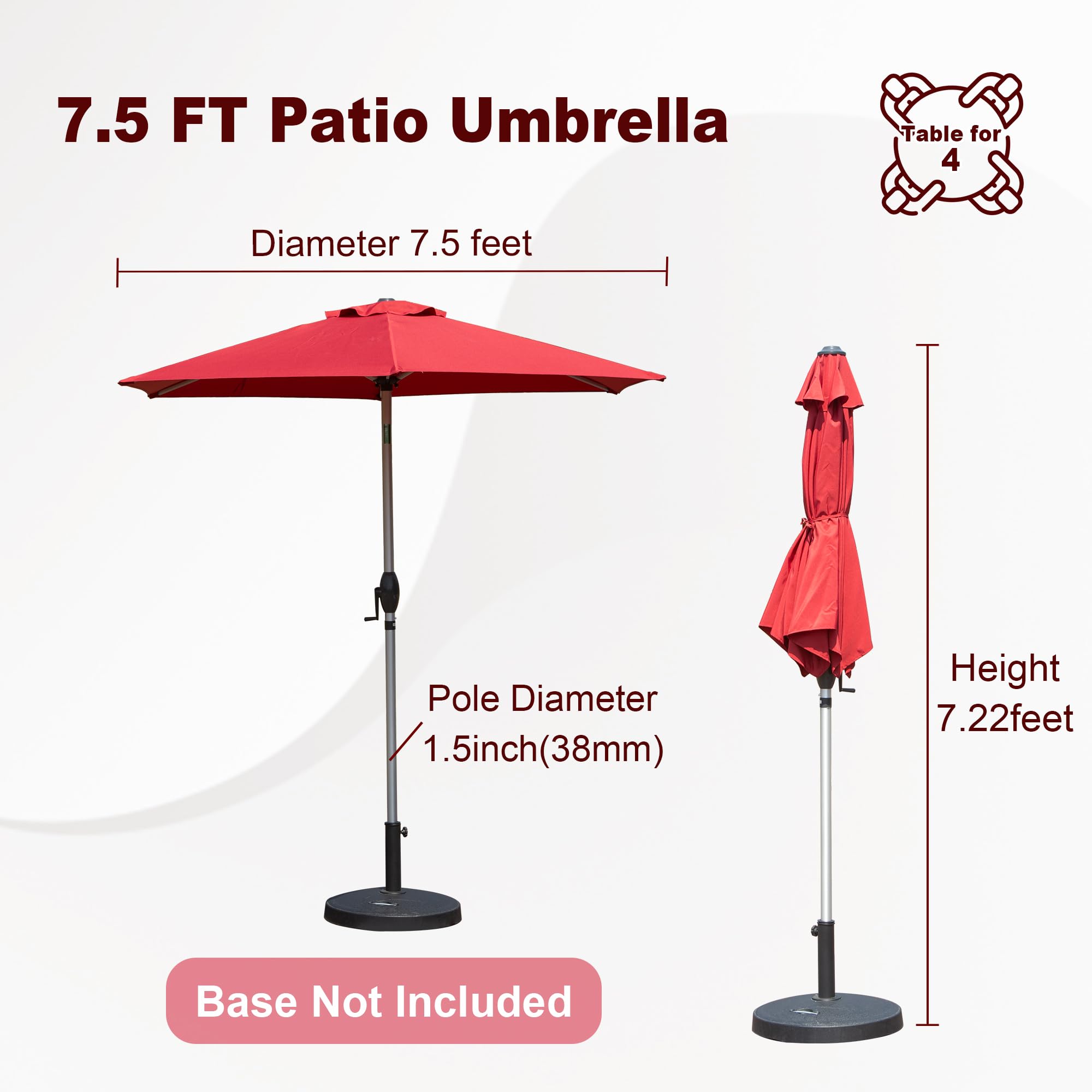 7.5FT Patio Umbrella, Outdoor Table Umbrella with Push Button Tilt and Crank, UV Protection Waterproof Market Sun Umbrella with 8 Sturdy Ribs for Garden, Deck, Backyard, Pool (Beige/Brick red/Navy Blue/Gray)