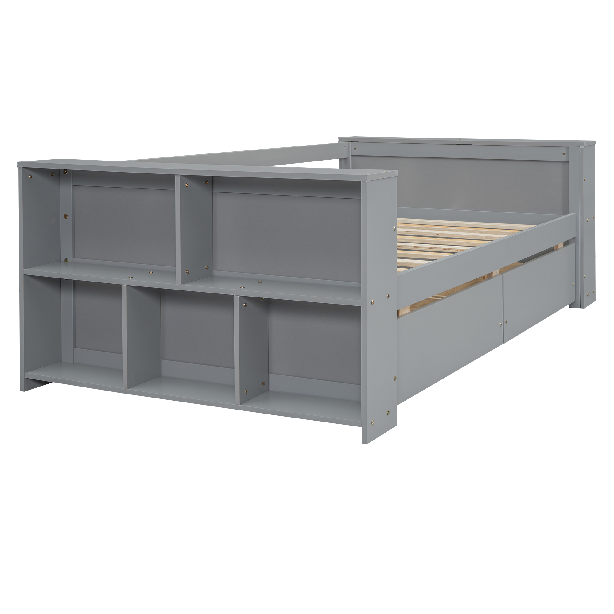 Twin Size Daybed with Shelves and Drawers, Gray/White