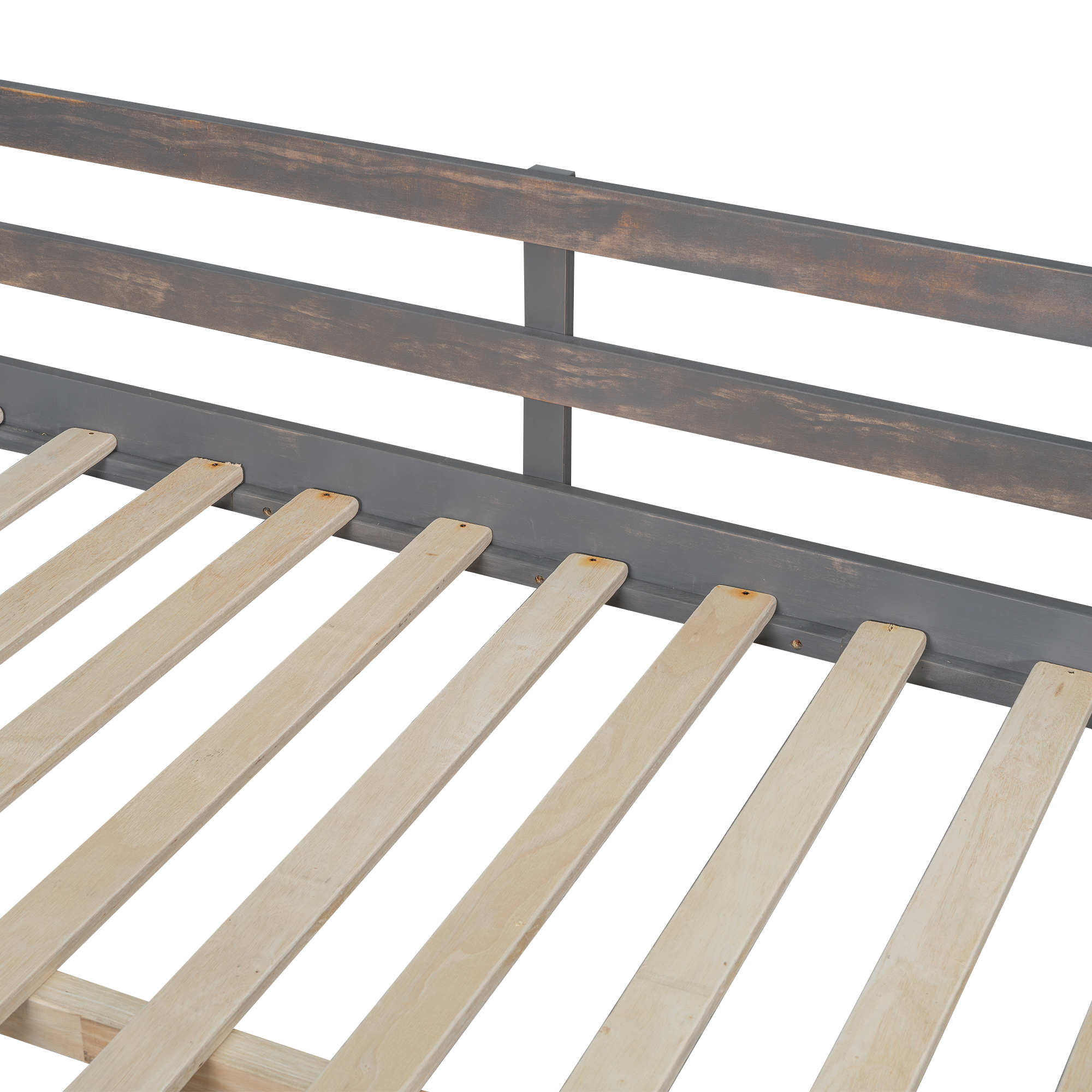 Full/Twin Size Loft Bed with U-shaped Desk, Drawers and Storage Shelves, White/Antique Brown 