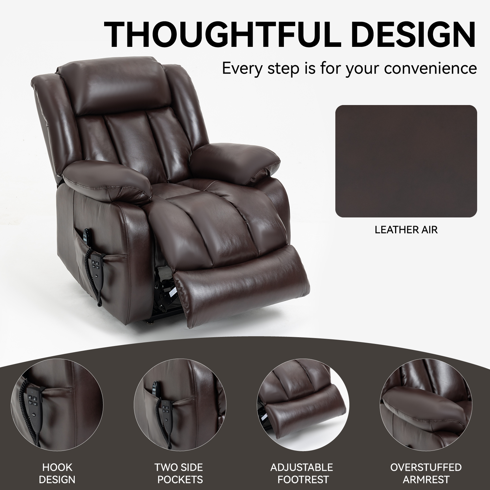 Dual Motor Infinite Position Up to 350 LBS Electric Medium size Brown/Gray/Black/Antique Brown Power Lift Recliner Chair with 8-Point Vibration Massage and Lumbar Heating