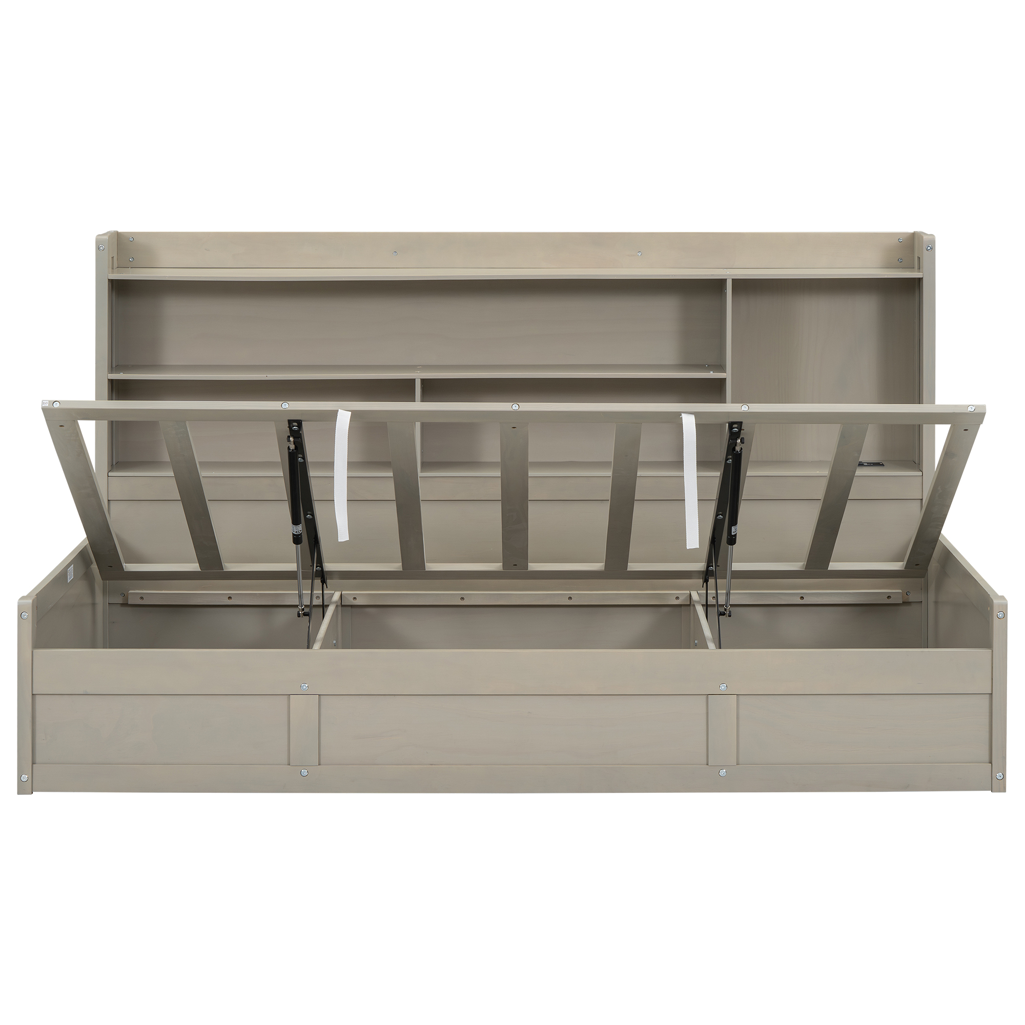 Twin Size Daybed Frame with Storage Bookcases and Underneath Storage, USB Charging Station, White/Gray 