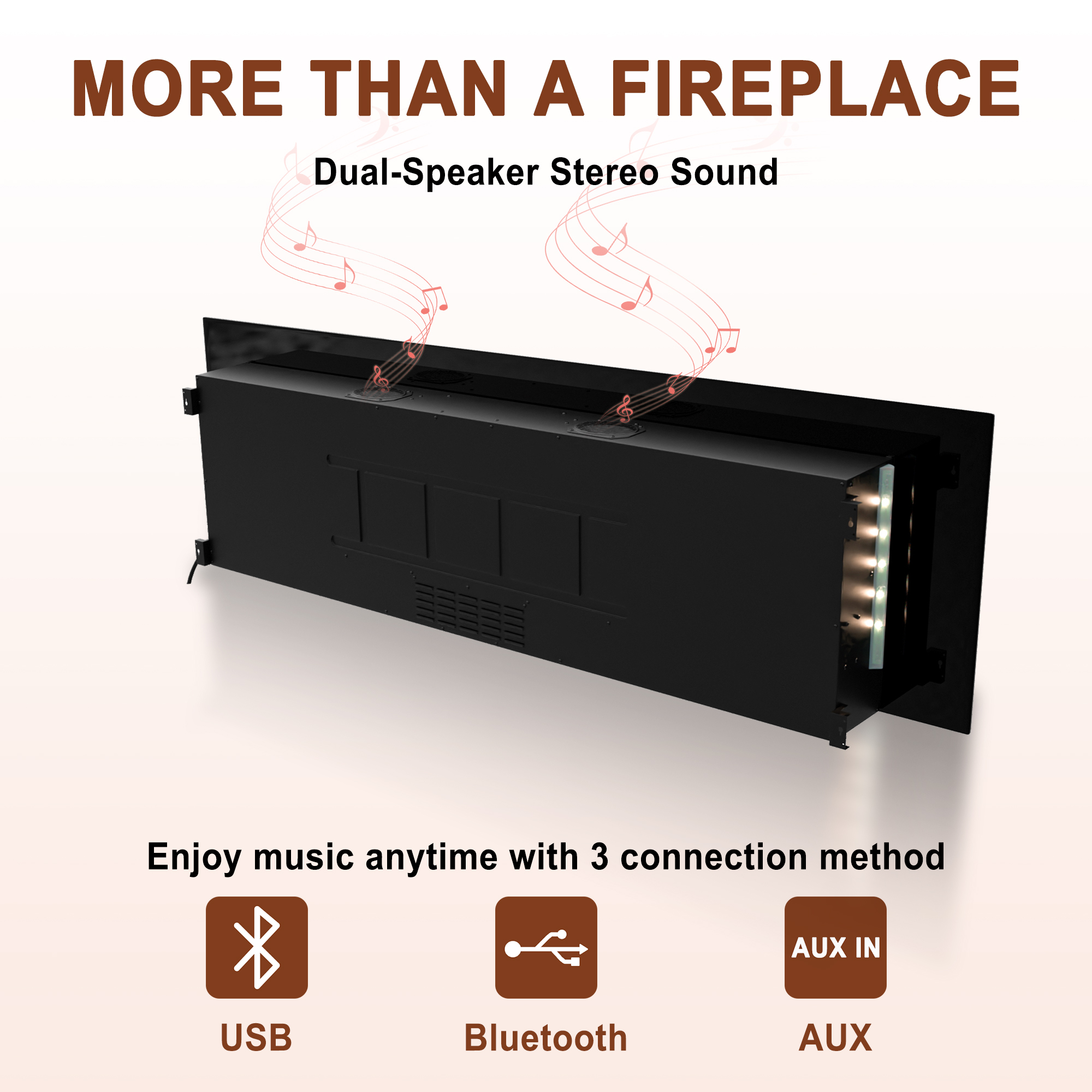 5120 BTU 42/50/60/72 in. Wall-Mounted Black Electric Fireplace Insert with 2-Speaker Stereo Sound
