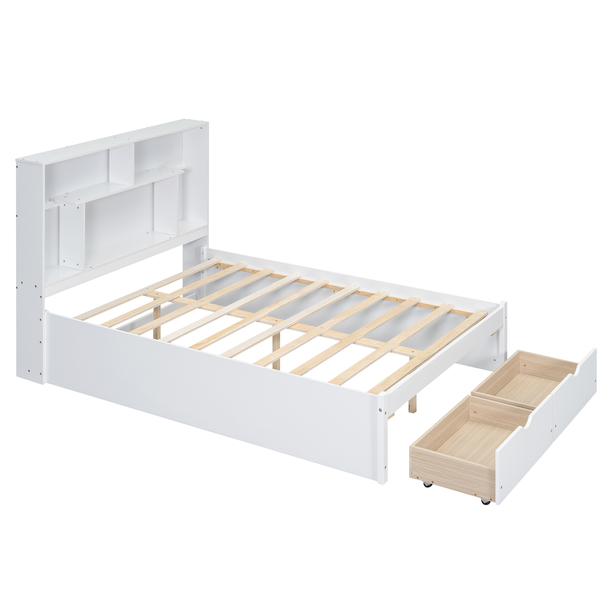 Full/Queen Size Platform Bed with Storage Headboard and 2 Drawers, Gray/White