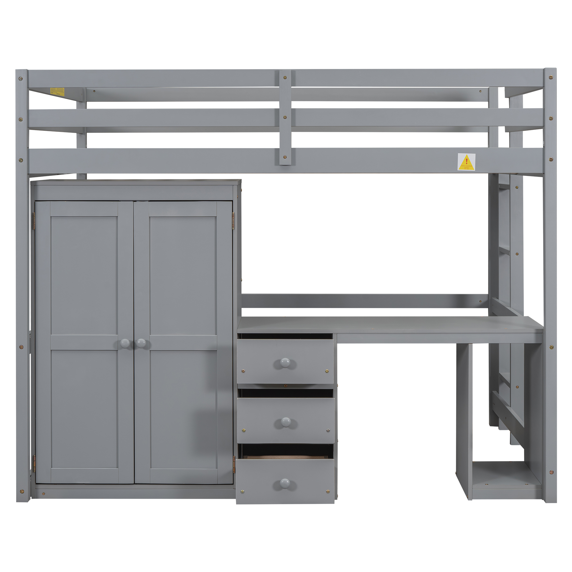 Full/Twin Size Loft Bed with Wardrobe, Desk and Storage Drawers, Gray/White