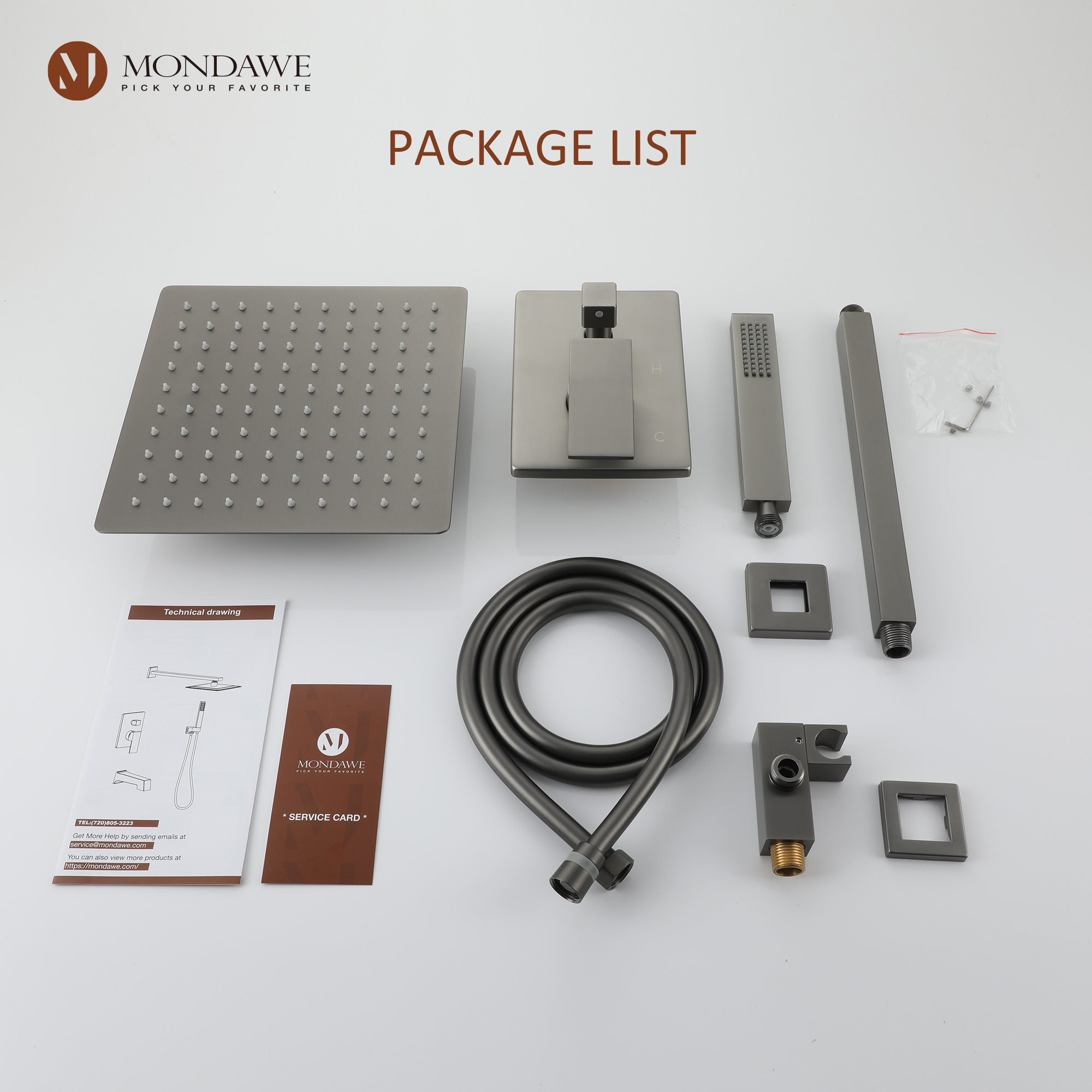 Mondawe 10 Inch Square Bathroom Shower Set(black, chrome, gold, nickel,  gun black)-Mondawe