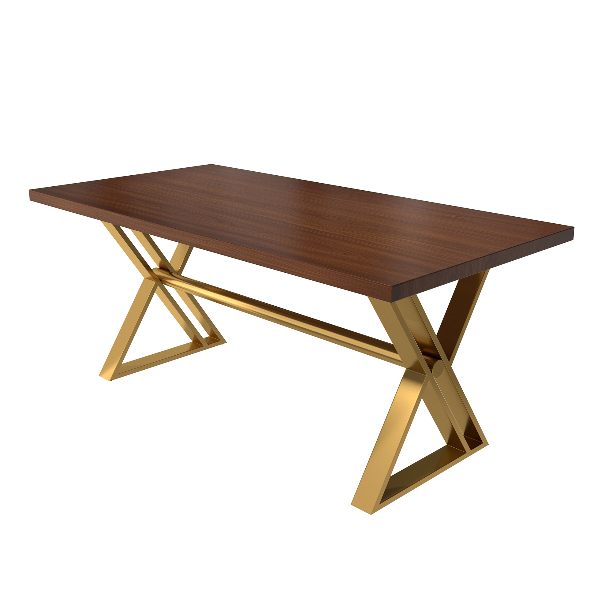 Brown/White Walnut Wood 70.87 in. Cross Legs Dining Table Seats-6