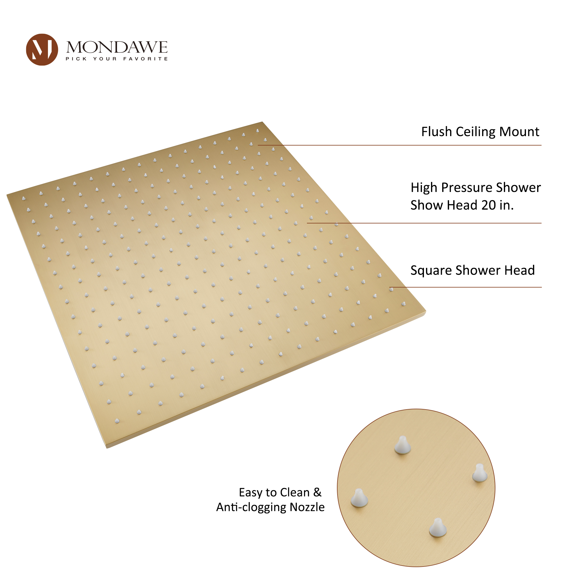 20 Inch Ceiling Mounted Rain Shower Head System Luxury 3-Spray Patterns Thermostatic Shower Faucets Sets Complete with 3-Function Shower Head and Solid Brass Handshower-Mondawe