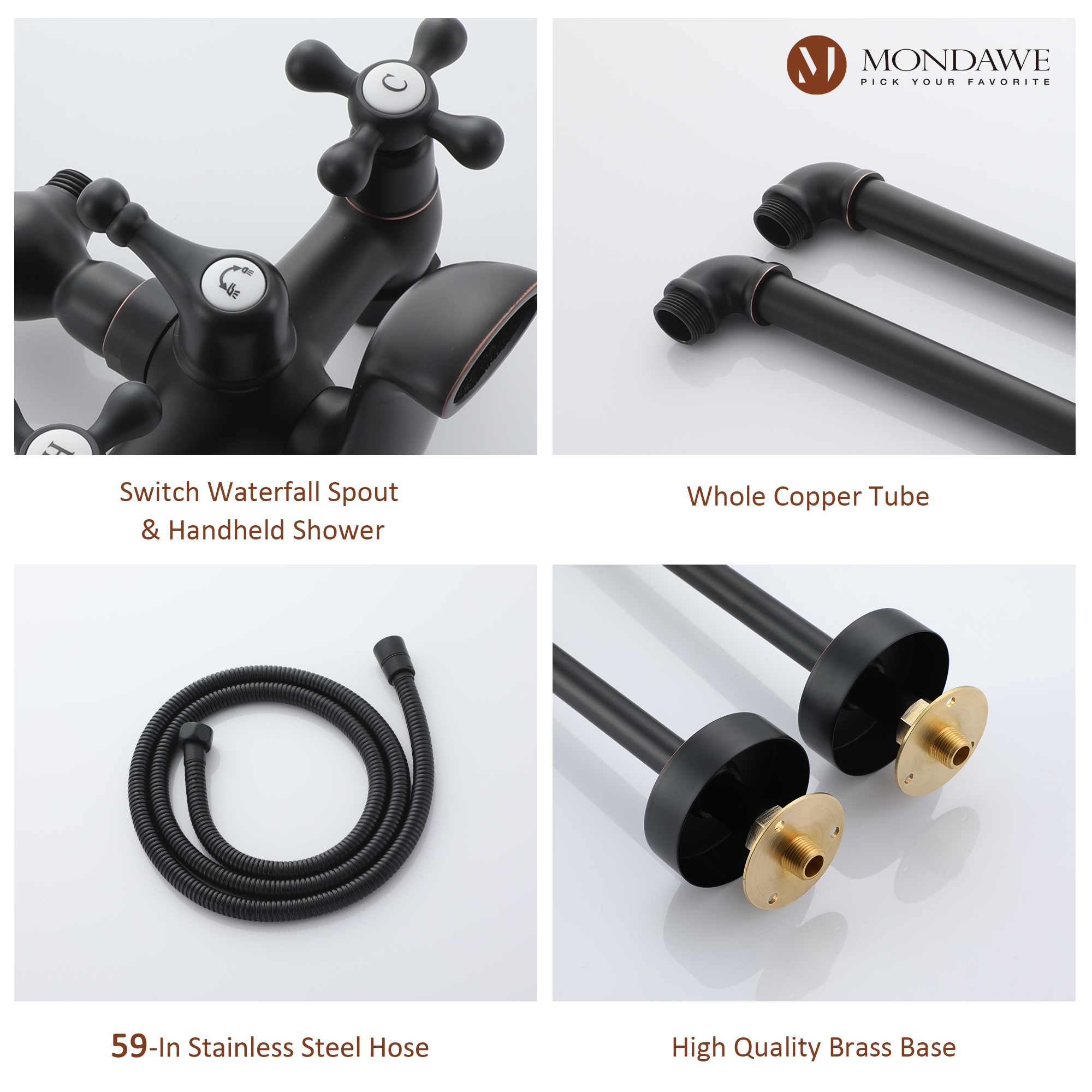 Mondawe 3-Handle Traditional Freestanding Bathtub Faucet(Oil Rubbed Bronze)-Mondawe