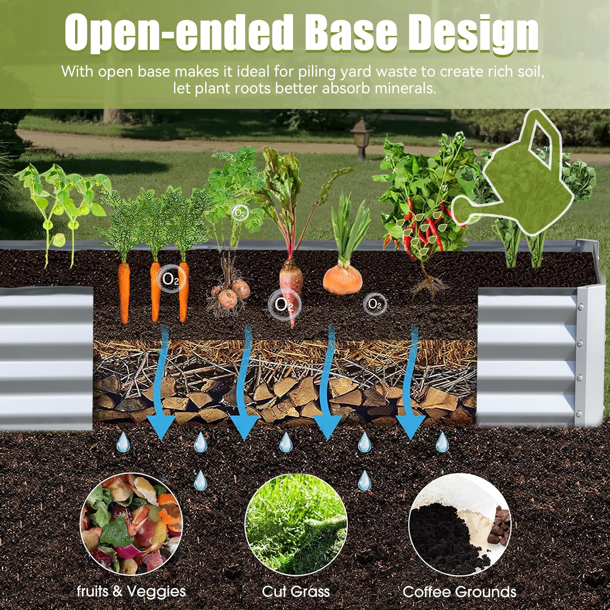 6x3x1ft Galvanized Raised Garden Bed, Outdoor Planter Garden Boxes Large Metal Planter Box for Gardening Vegetables Fruits Flowers,Gray/Silvery/Green