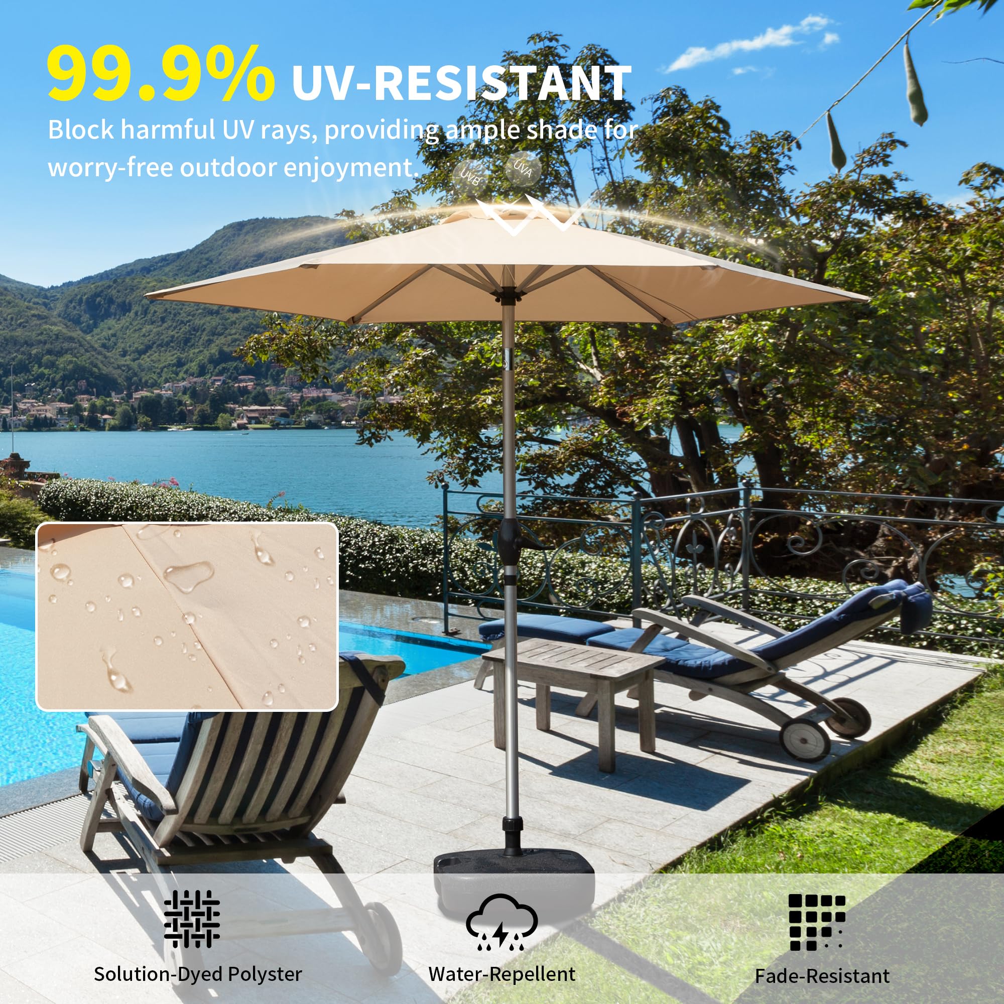 7.5FT Patio Umbrella, Outdoor Table Umbrella with Push Button Tilt and Crank, UV Protection Waterproof Market Sun Umbrella with 8 Sturdy Ribs for Garden, Deck, Backyard, Pool (Beige/Brick red/Navy Blue/Gray)