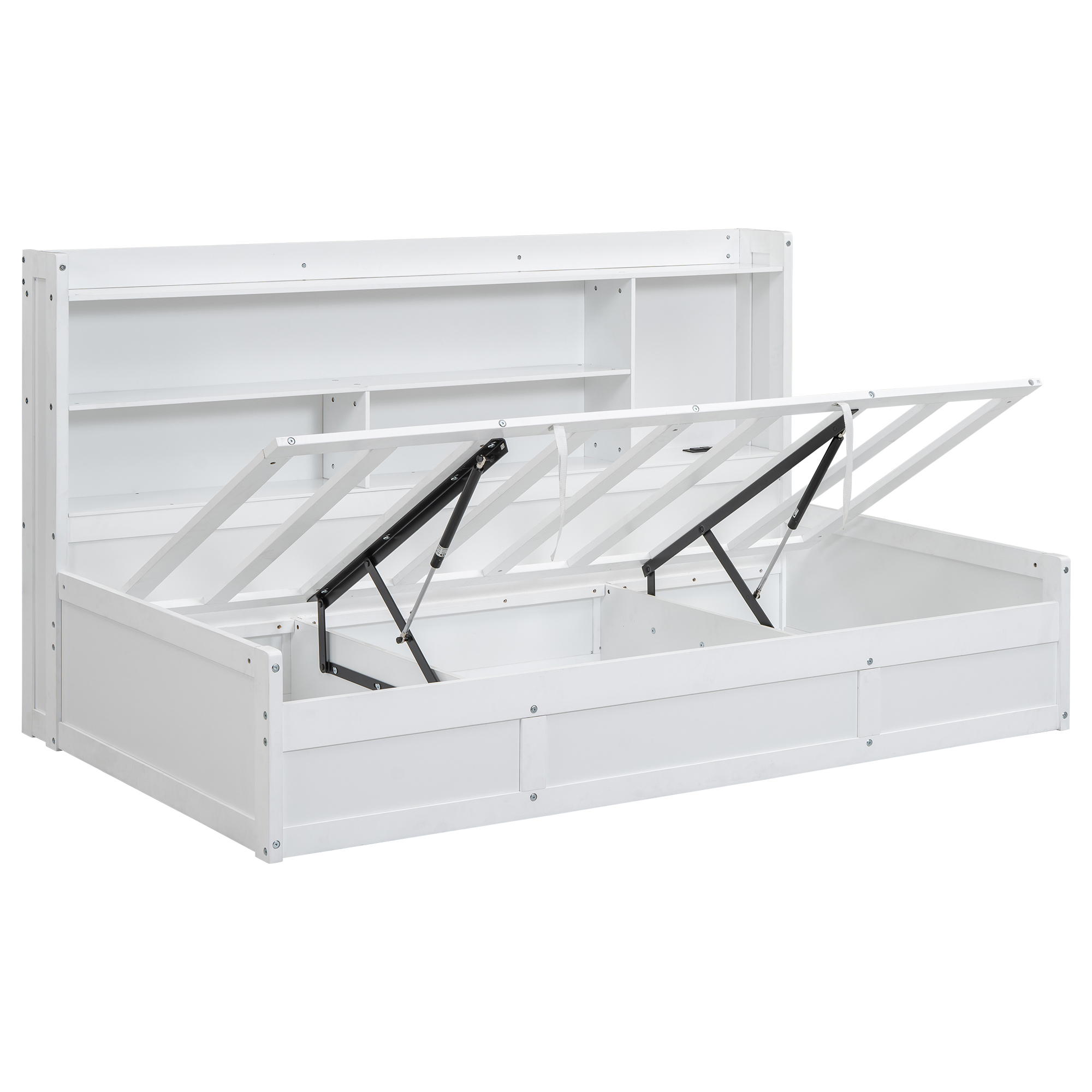 Twin Size Daybed Frame with Storage Bookcases and Underneath Storage, USB Charging Station, White/Gray 
