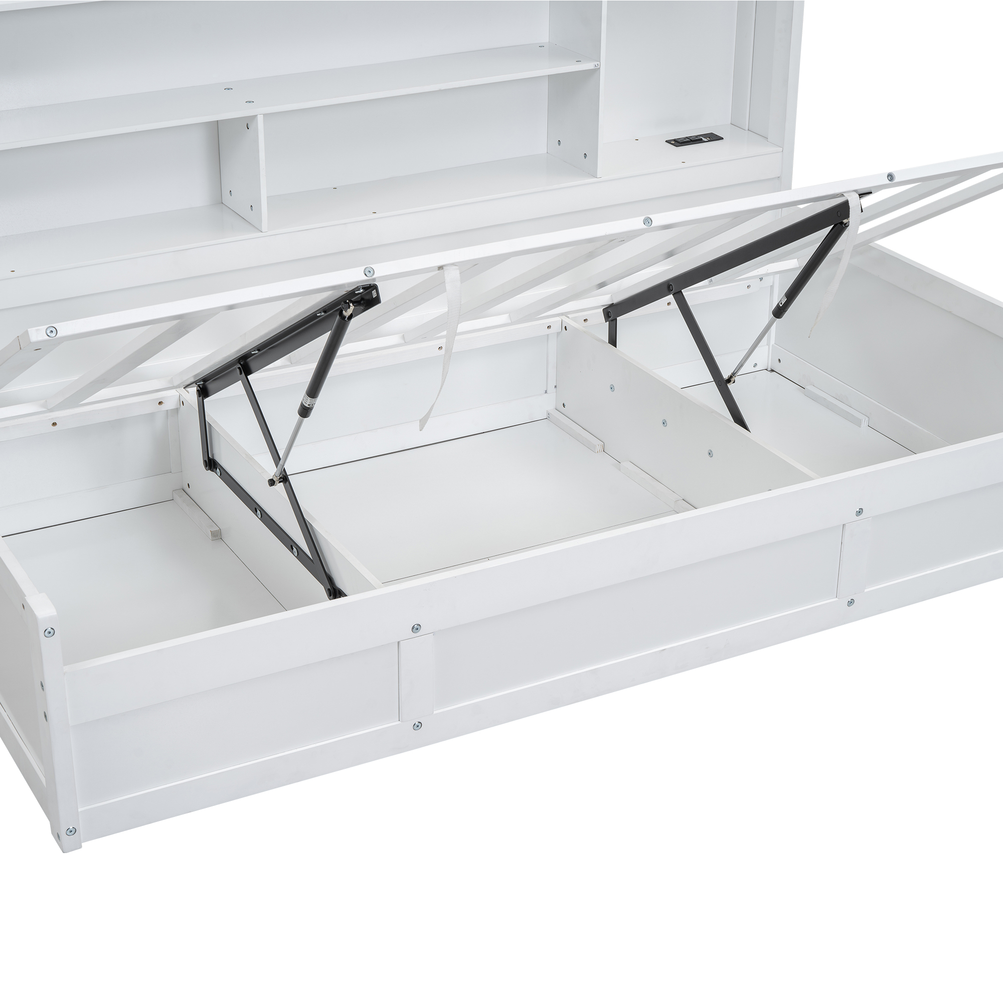 Twin Size Daybed Frame with Storage Bookcases and Underneath Storage, USB Charging Station, White/Gray 