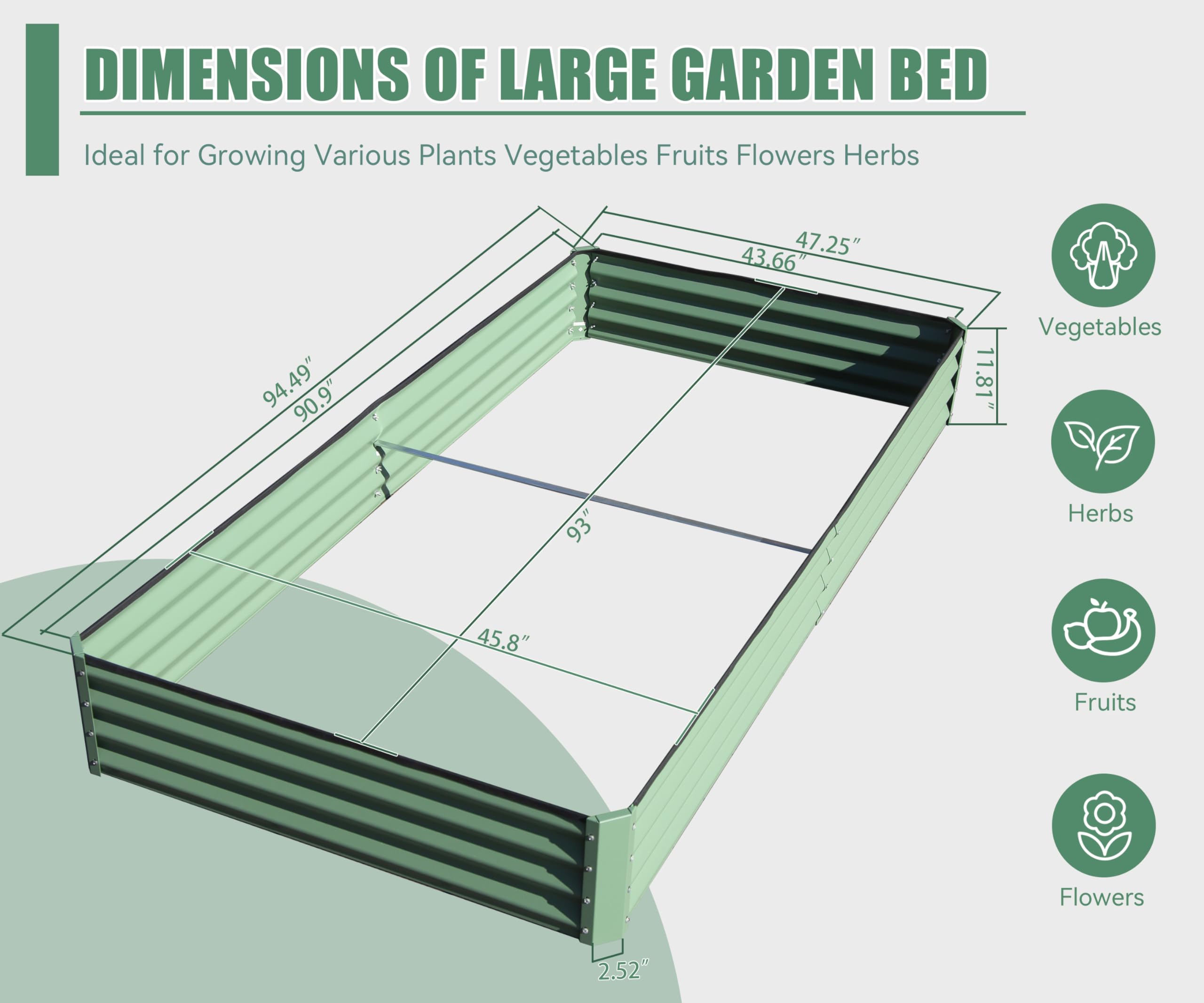 8x4x1 ft Galvanized Raised Garden Bed, Outdoor Planter Garden Boxes Large Metal Planter Box for Gardening Vegetables Fruits Flowers, Gray/Green/Silver