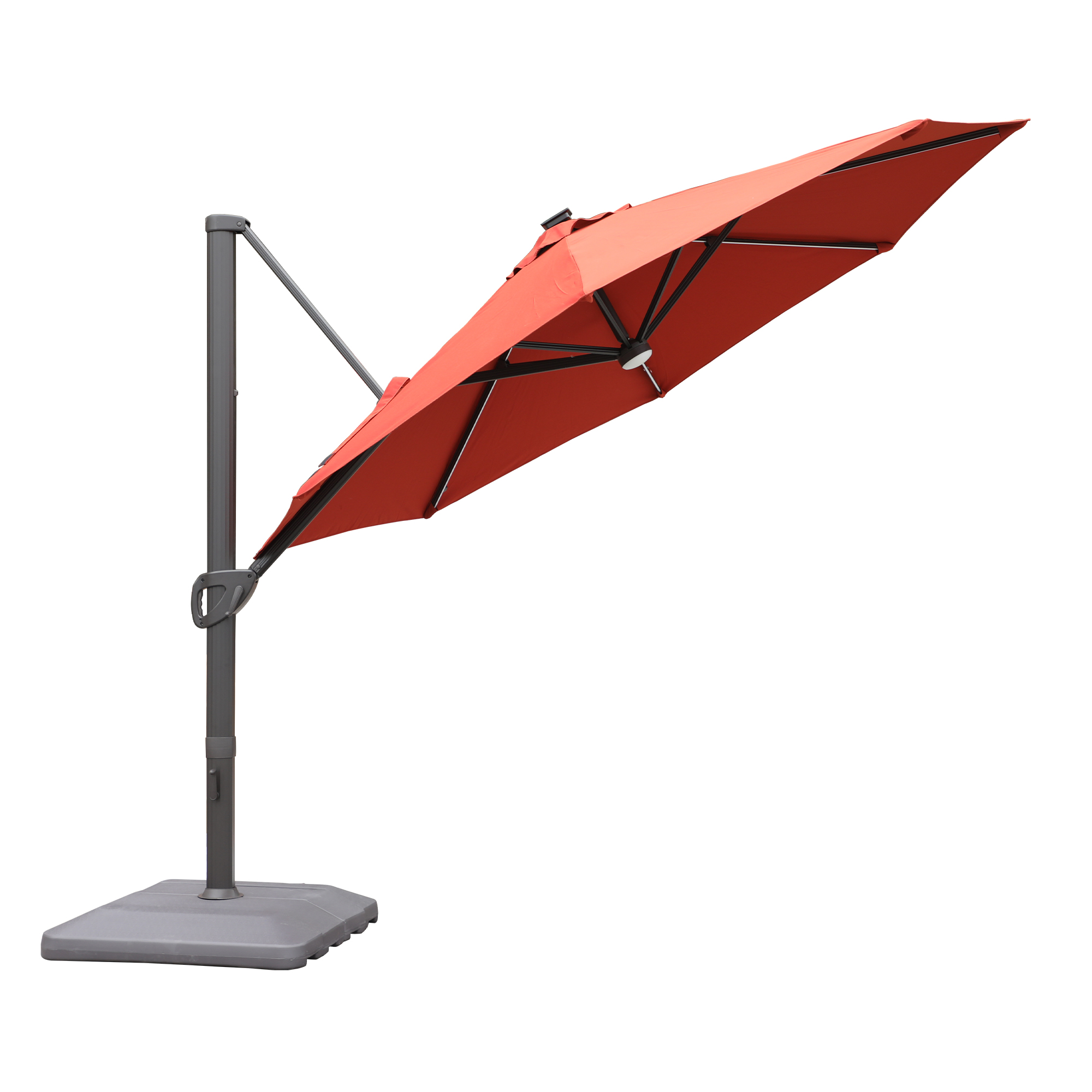Mondawe 11 ft. Aluminum 360° Rotation Cantilever Patio Umbrella with Led Lights and Base for Balcony-Mondawe