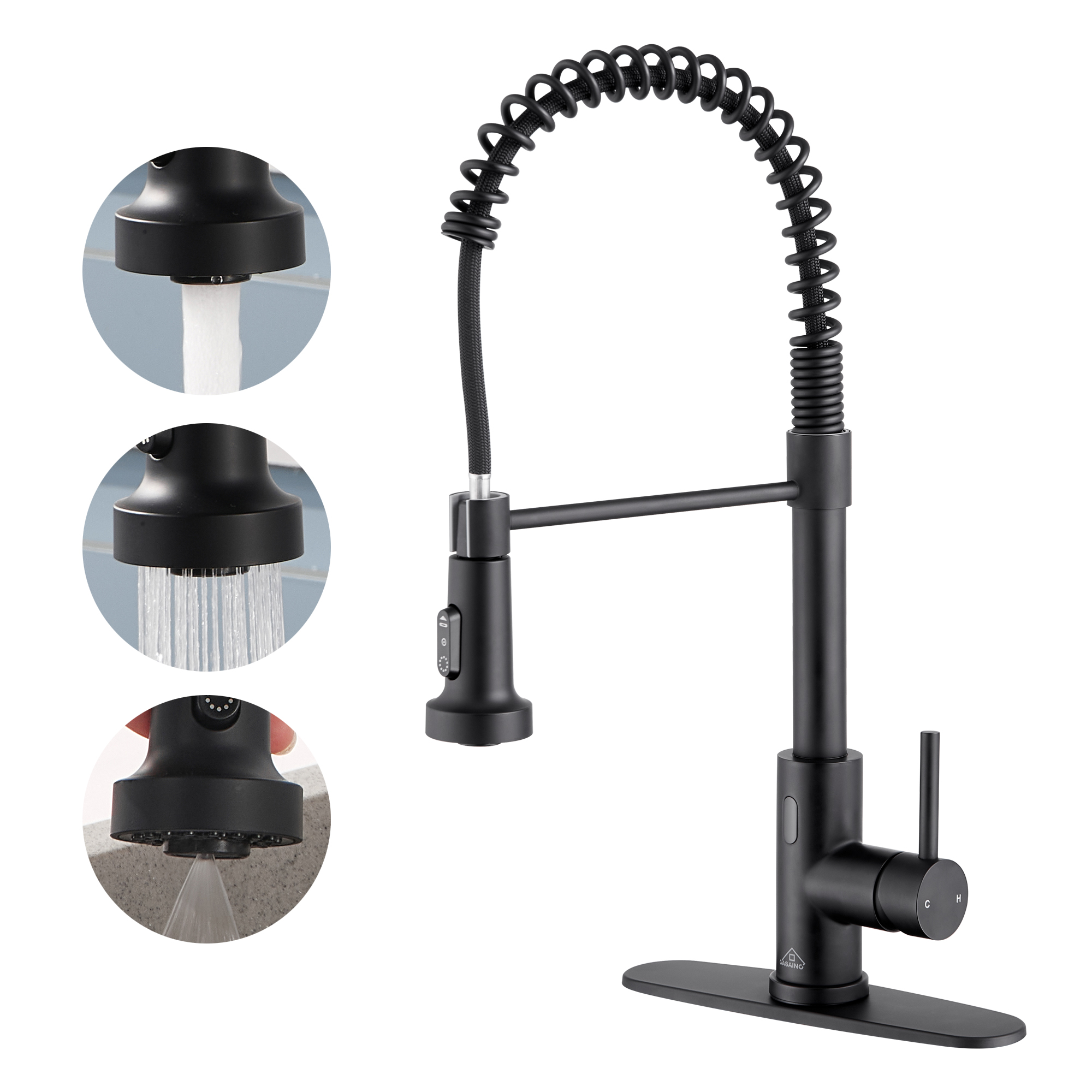 3-Mode Single Handle Pull-Down Sprayer Kitchen Faucet with Touchless Sensor and Includes Deckplate