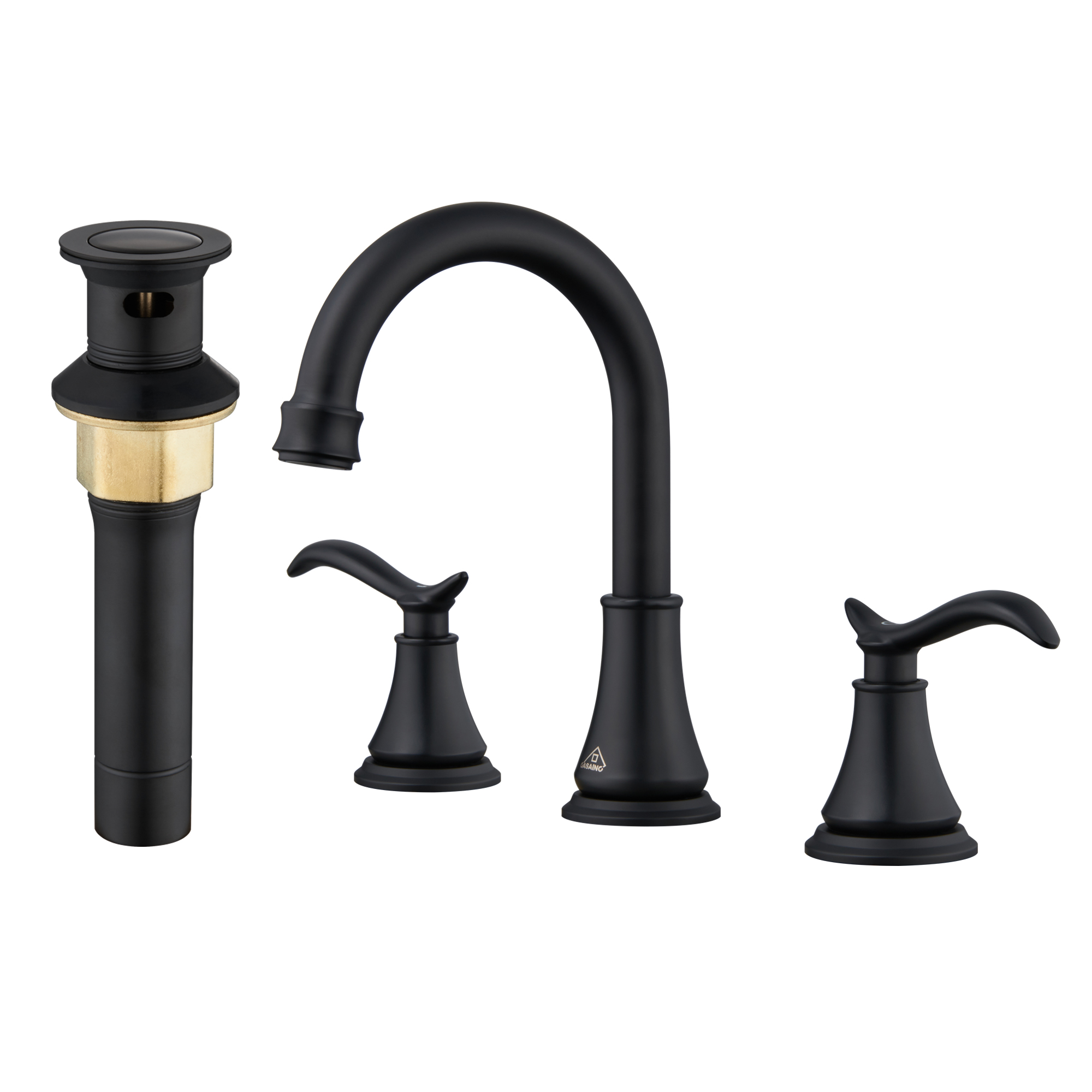 8 in. Widespread Double Handle Bathroom Sink Faucet with 360° Swivel Spout, Stainless Steel Drain Kit in Brushed Nickel/Oil Rubbed Bronze/Brushed Gold/Matte Black