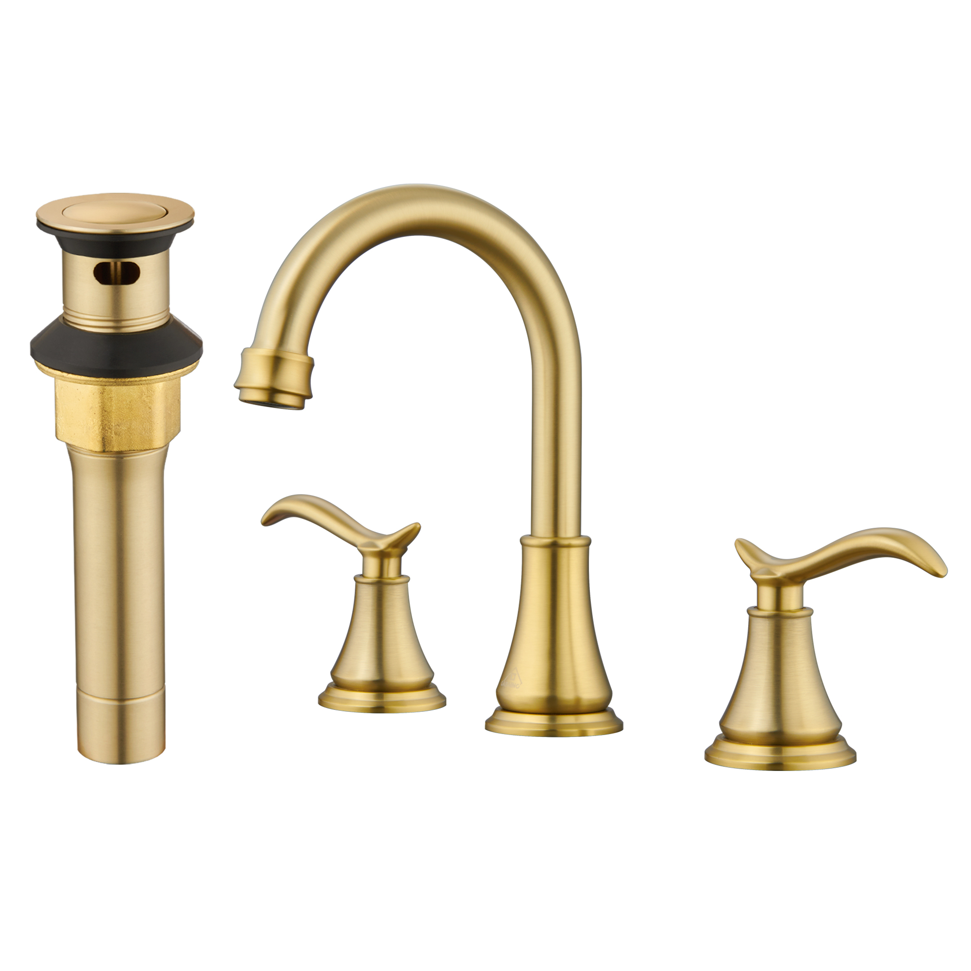 8 in. Widespread Double Handle Bathroom Sink Faucet with 360° Swivel Spout, Stainless Steel Drain Kit in Brushed Nickel/Oil Rubbed Bronze/Brushed Gold/Matte Black
