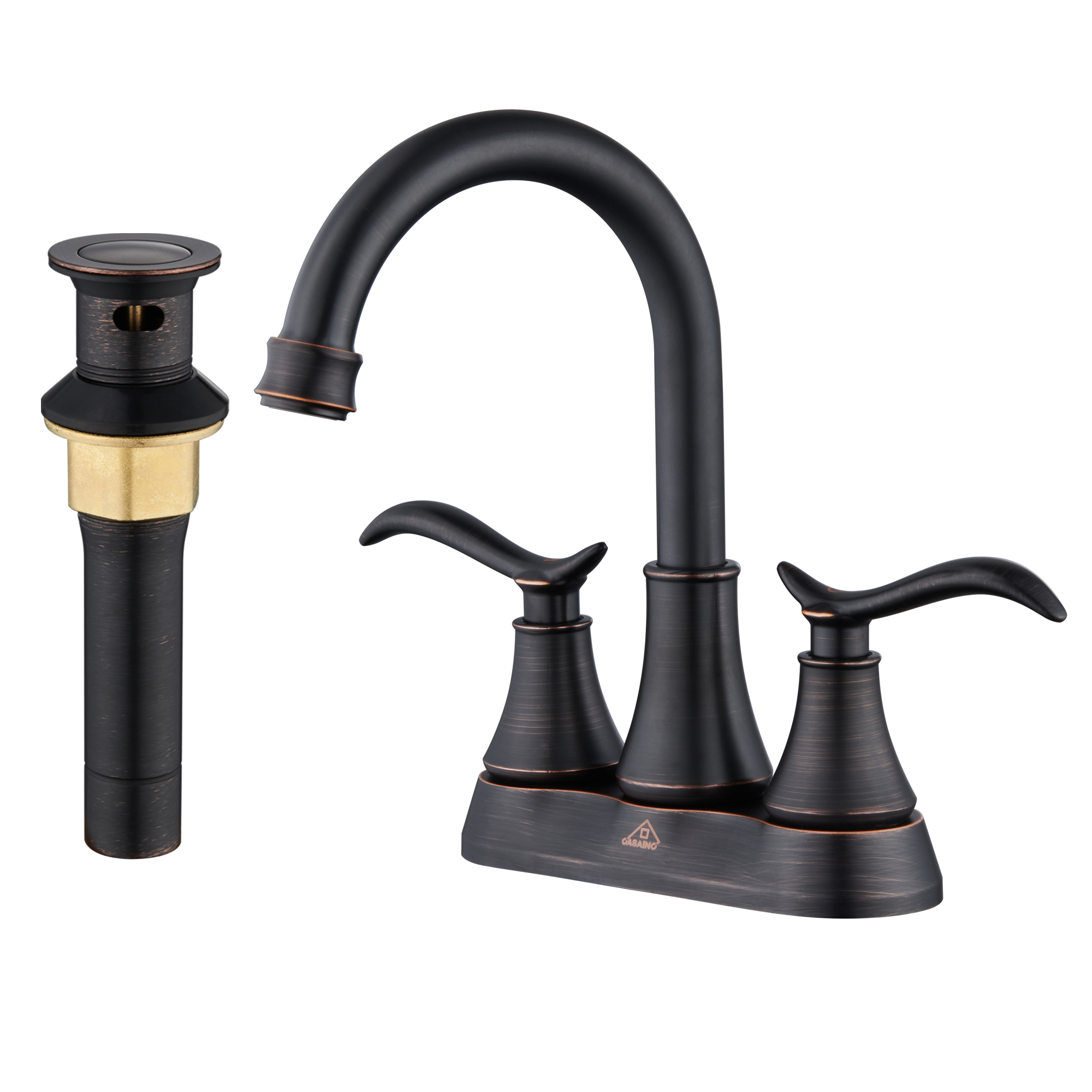 8 in. Widespread Double Handle Bathroom Sink Faucet with 360° Swivel Spout, Stainless Steel Drain Kit in Brushed Nickel/Oil Rubbed Bronze/Brushed Gold/Matte Black