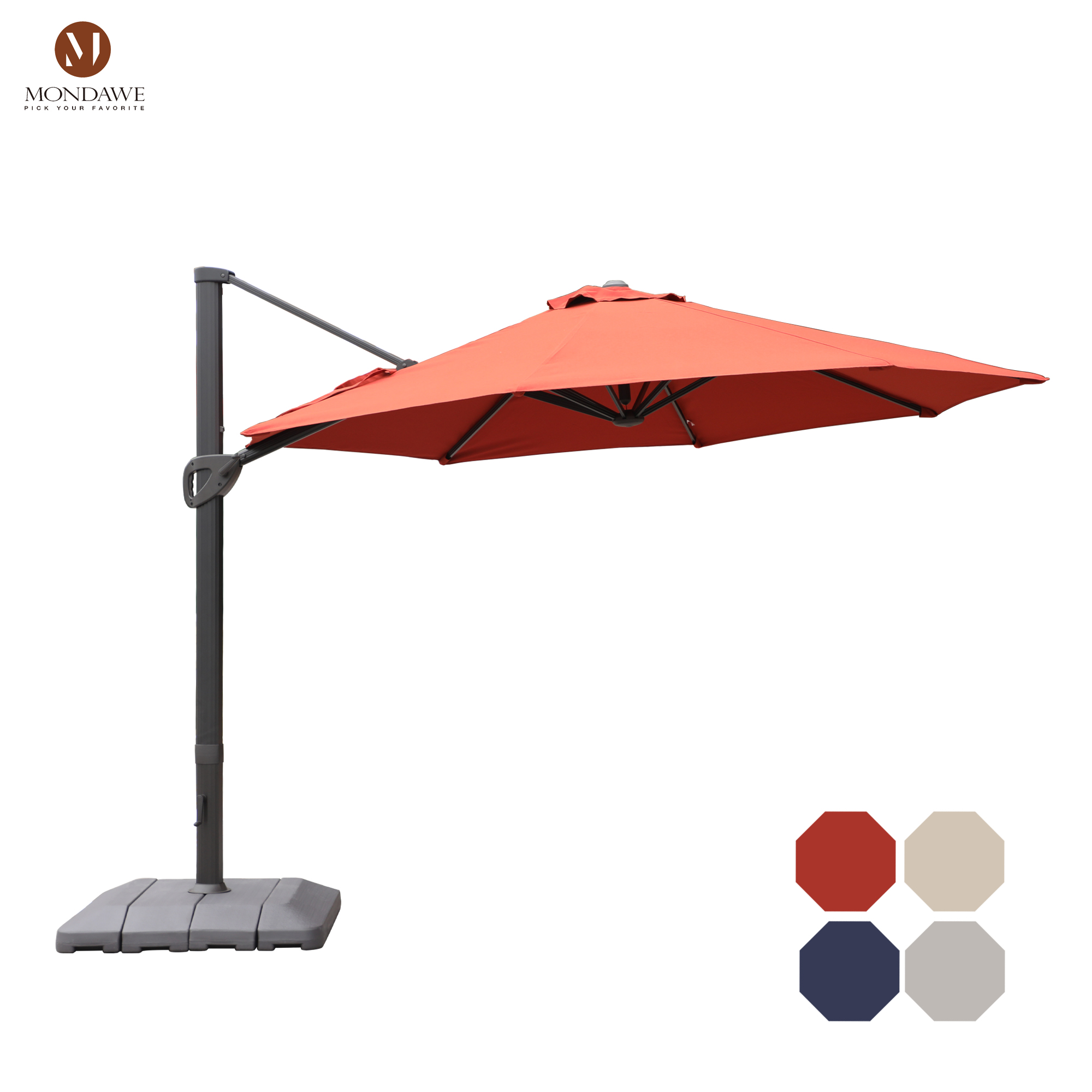 Mondawe 11 ft. Aluminum 360° Rotation Cantilever Patio Umbrella with Base for Garden Balcony-Mondawe