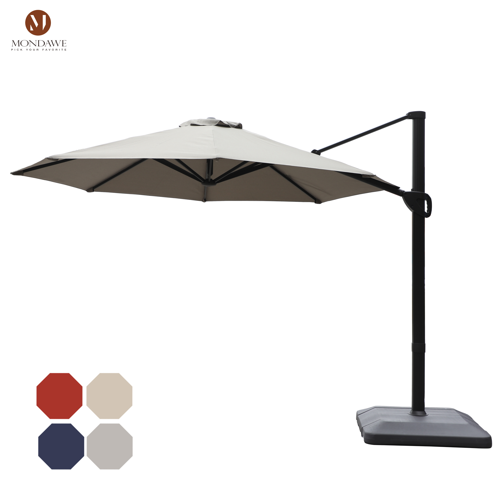Mondawe 11 ft. Aluminum 360° Rotation Cantilever Patio Umbrella with Base for Garden Balcony-Mondawe