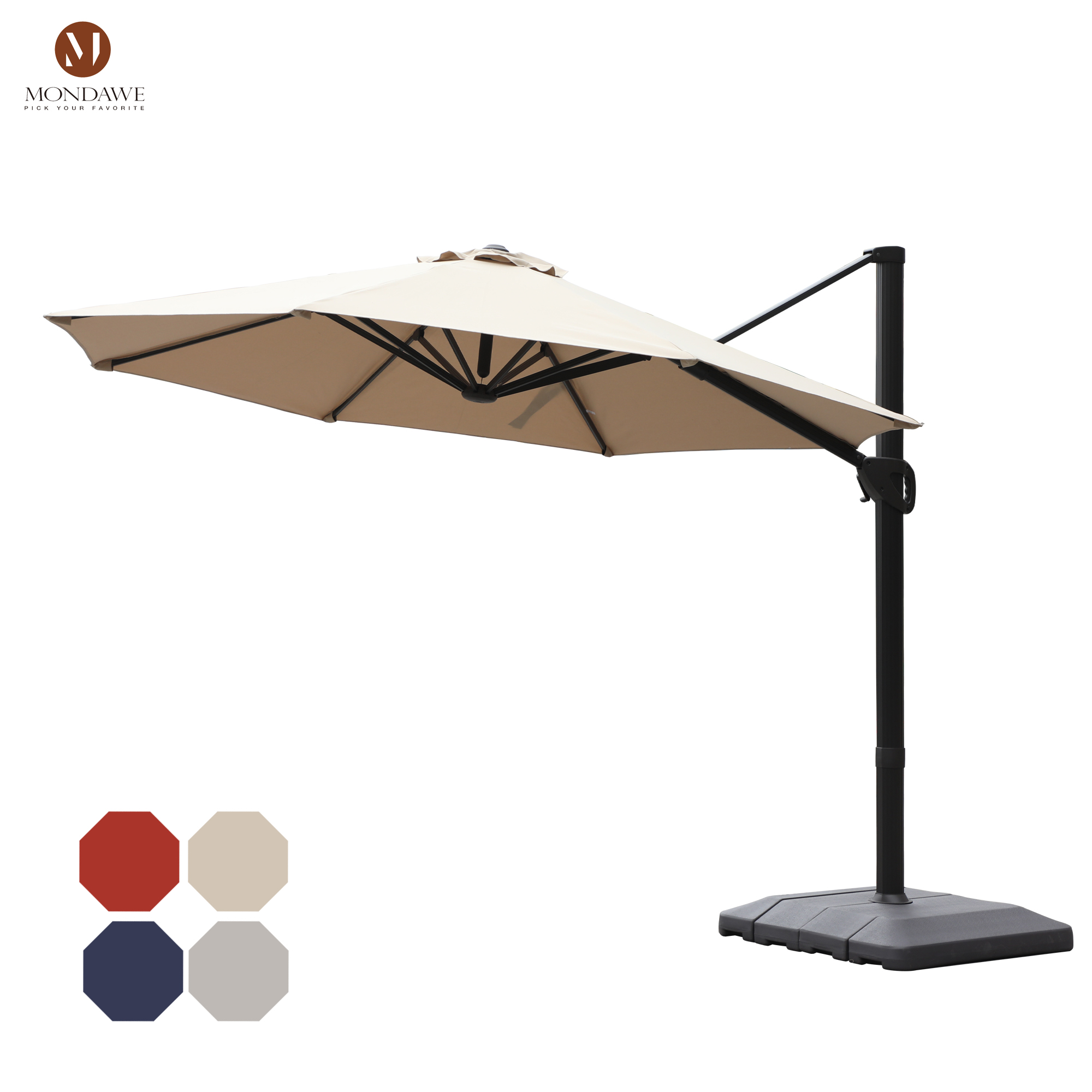 Mondawe 11 ft. Aluminum 360° Rotation Cantilever Patio Umbrella with Base for Garden Balcony-Mondawe