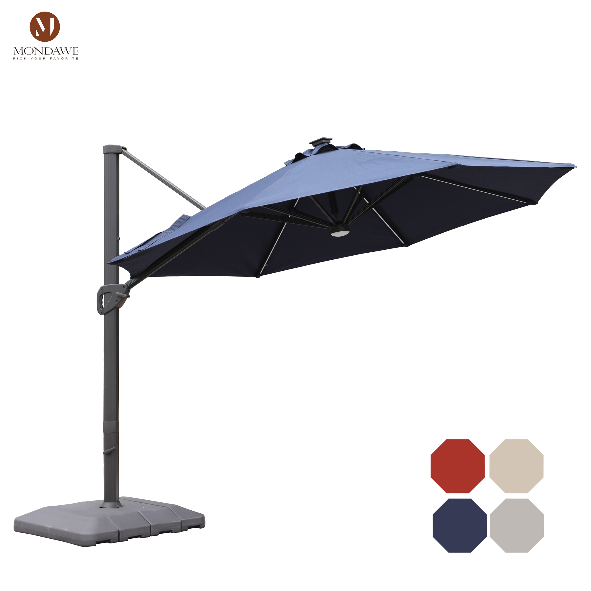 Mondawe 11 ft. Aluminum 360° Rotation Cantilever Patio Umbrella with Led Lights and Base for Balcony-Mondawe