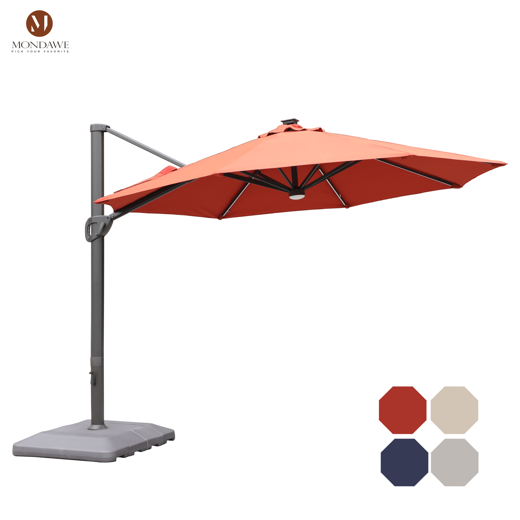 Mondawe 11 ft. Aluminum 360° Rotation Cantilever Patio Umbrella with Led Lights and Base for Balcony-Mondawe
