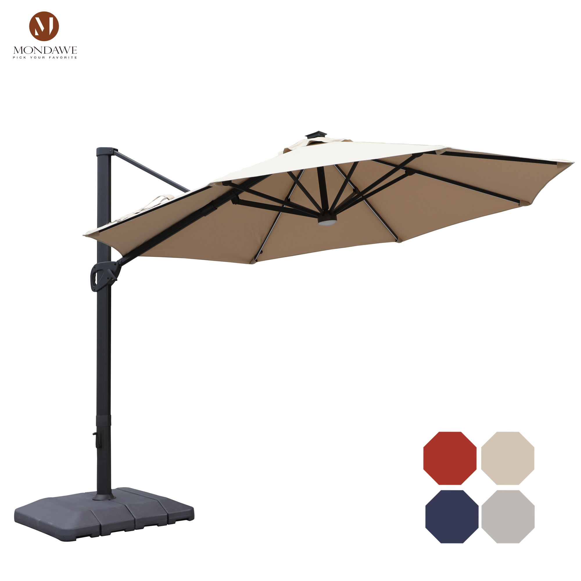 Mondawe 11 ft. Aluminum 360° Rotation Cantilever Patio Umbrella with Led Lights and Base for Balcony-Mondawe