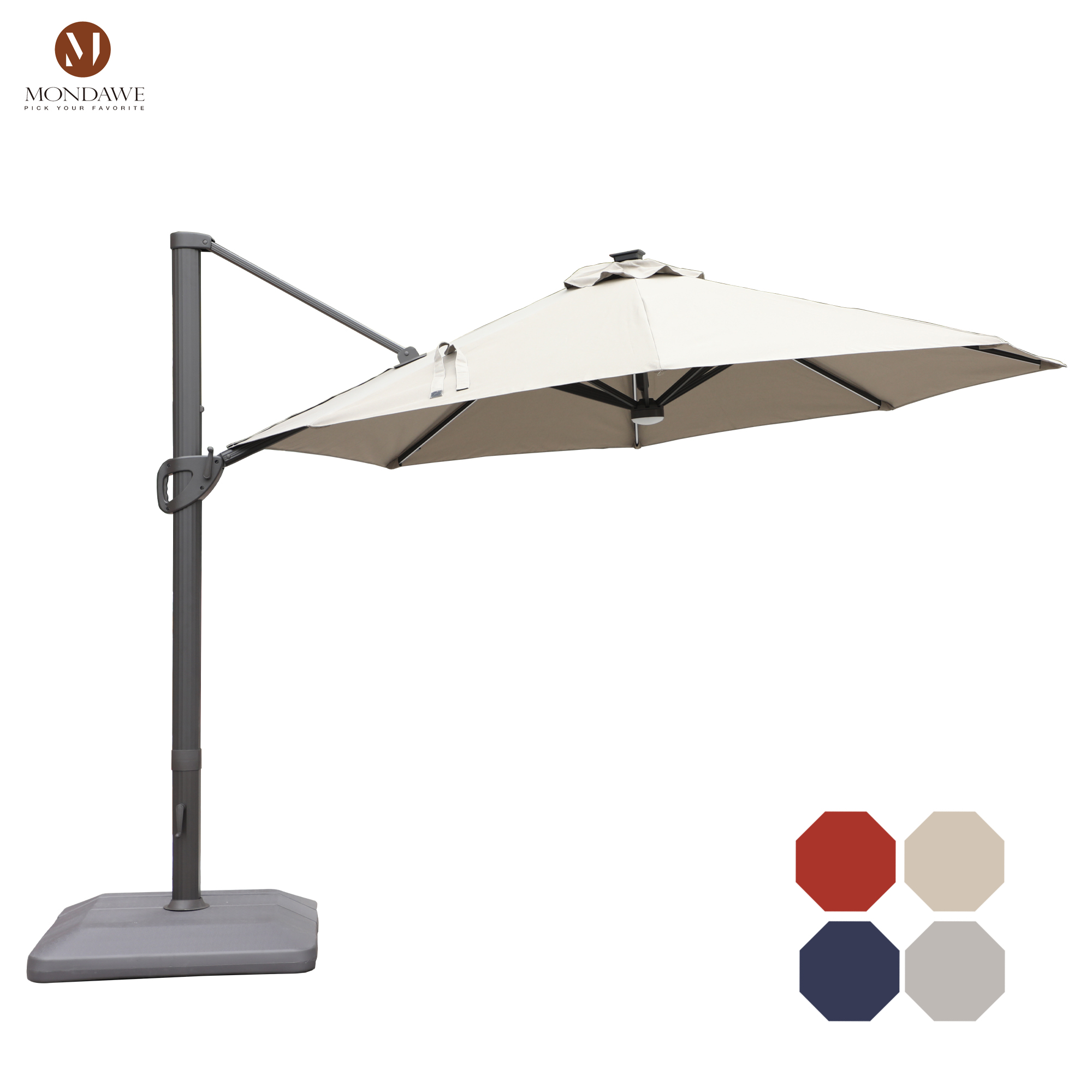 Mondawe 11 ft. Aluminum 360° Rotation Cantilever Patio Umbrella with Led Lights and Base for Balcony-Mondawe