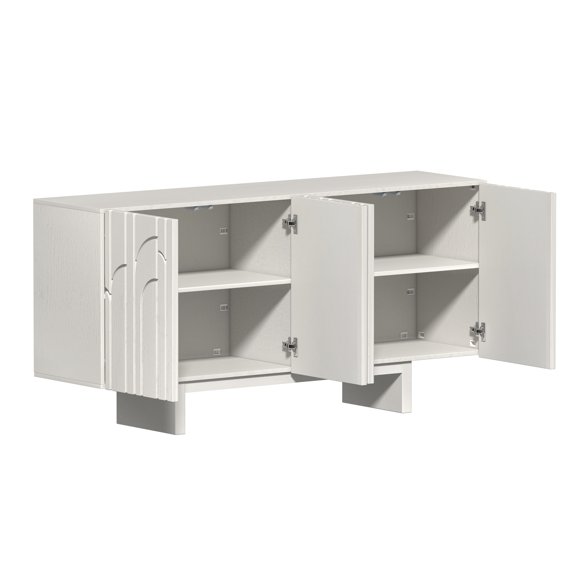 White/Brown MDF 4-Door 63 in. Wood Grain Buffet Sideboard For Living Room, Foyer and Kitchen-Dining Room