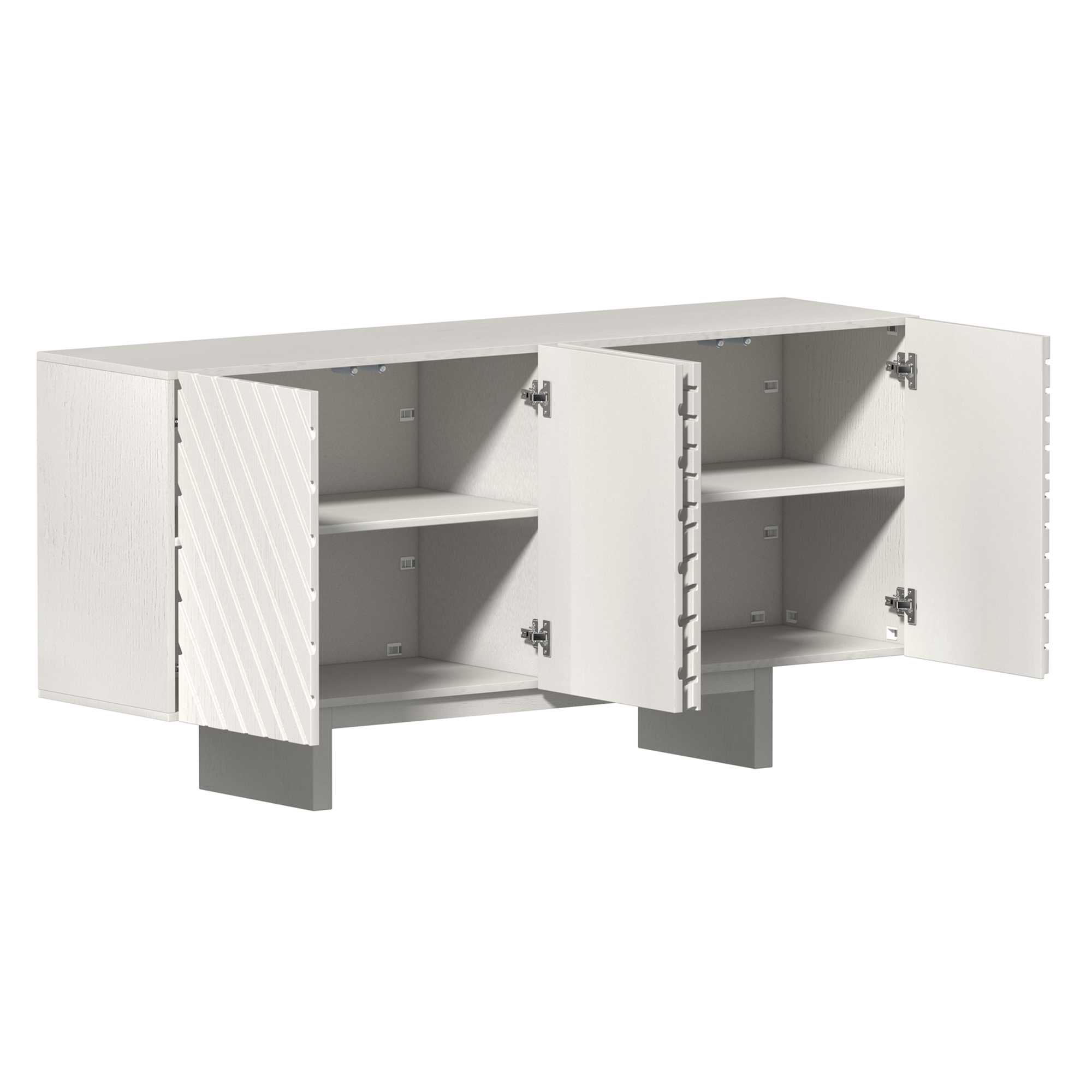 White/Brown MDF 4-Door 63 in. Wood Modern Grain Buffet Sideboard For Living Room, Foyer and Kitchen-Dining Room