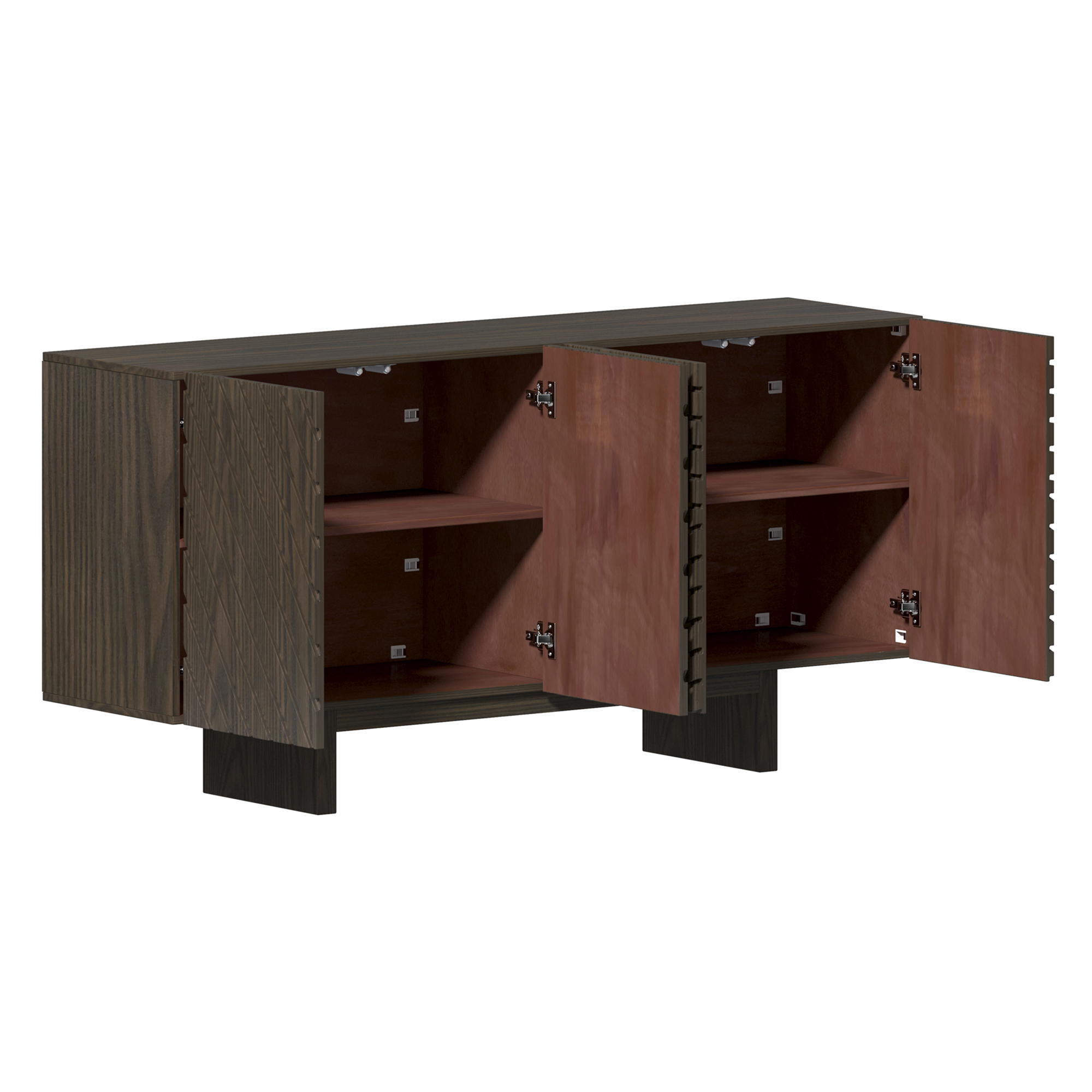 White/Brown MDF 4-Door 63 in. Wood Modern Grain Buffet Sideboard For Living Room, Foyer and Kitchen-Dining Room