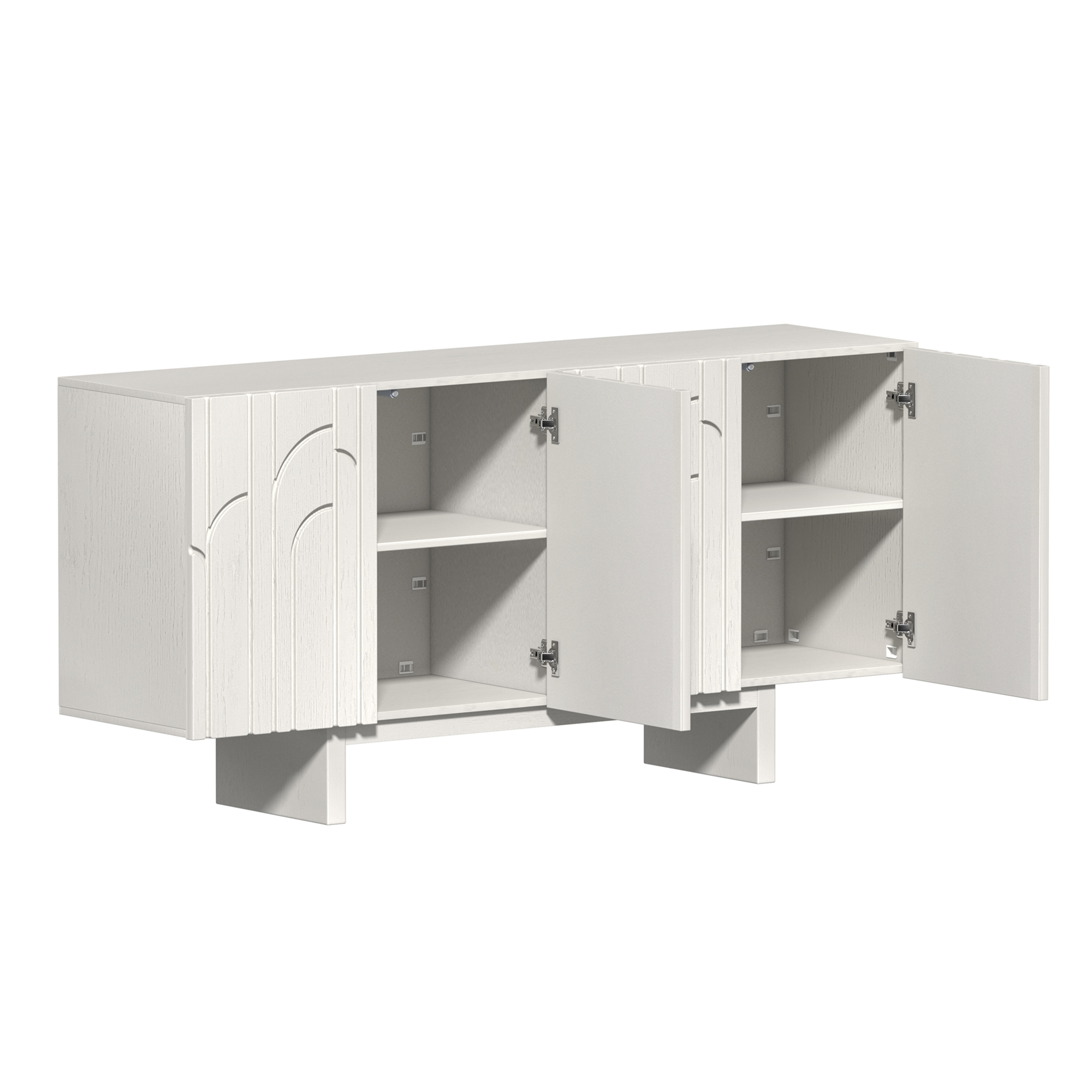 White/Brown MDF 4-Door 63 in. Wood Grain Buffet Sideboard For Living Room, Foyer and Kitchen-Dining Room