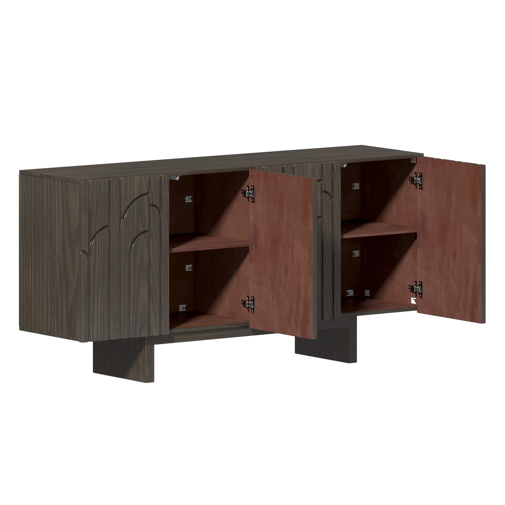 White/Brown MDF 4-Door 63 in. Wood Grain Buffet Sideboard For Living Room, Foyer and Kitchen-Dining Room