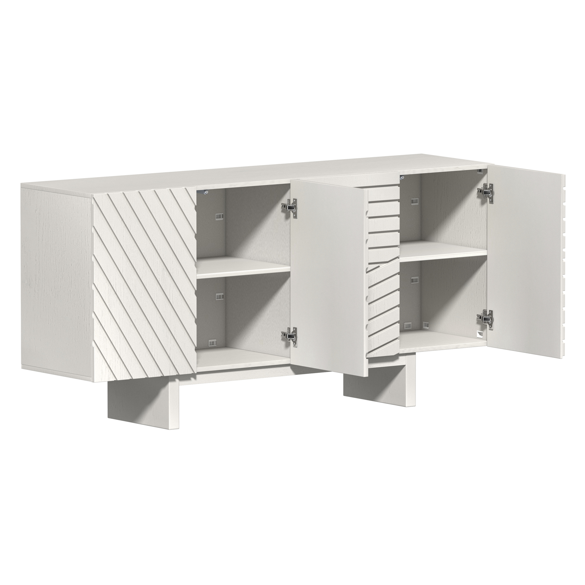 White/Brown MDF 4-Door 63 in. Wood Modern Grain Buffet Sideboard For Living Room, Foyer and Kitchen-Dining Room