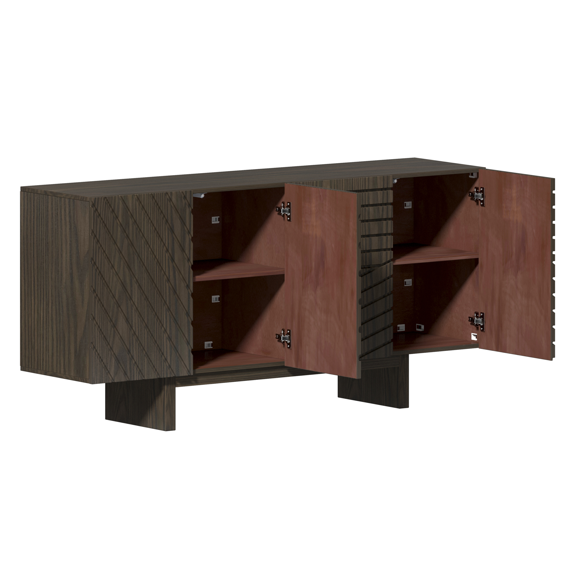 White/Brown MDF 4-Door 63 in. Wood Modern Grain Buffet Sideboard For Living Room, Foyer and Kitchen-Dining Room