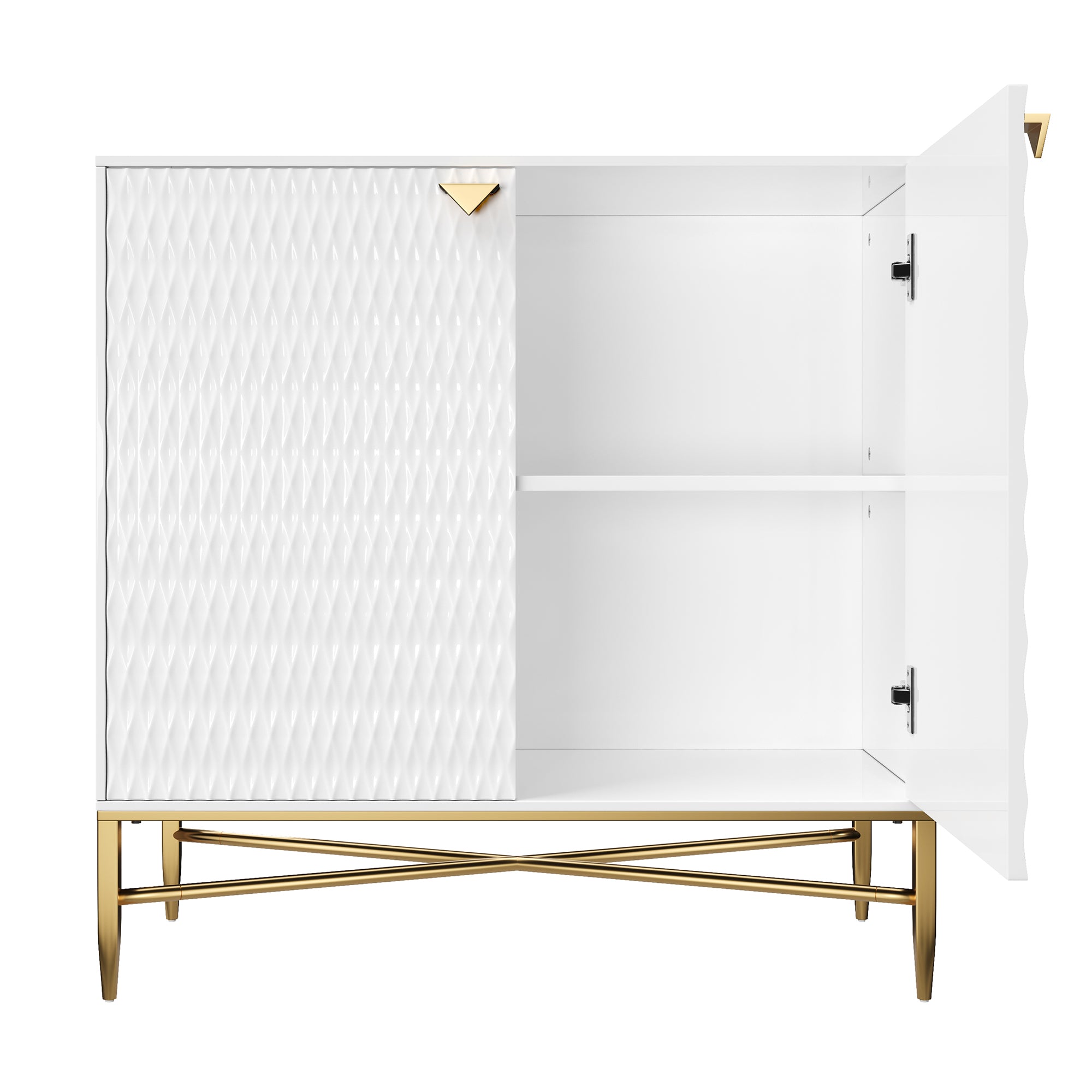 32.8 in. H 2 Door White Locker Accent Storage Cabinet with X-Shaped Hardware Stand