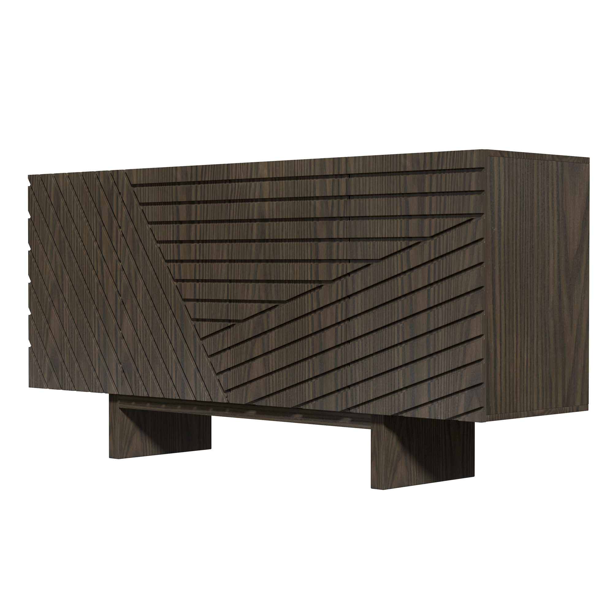 White/Brown MDF 4-Door 63 in. Wood Modern Grain Buffet Sideboard For Living Room, Foyer and Kitchen-Dining Room