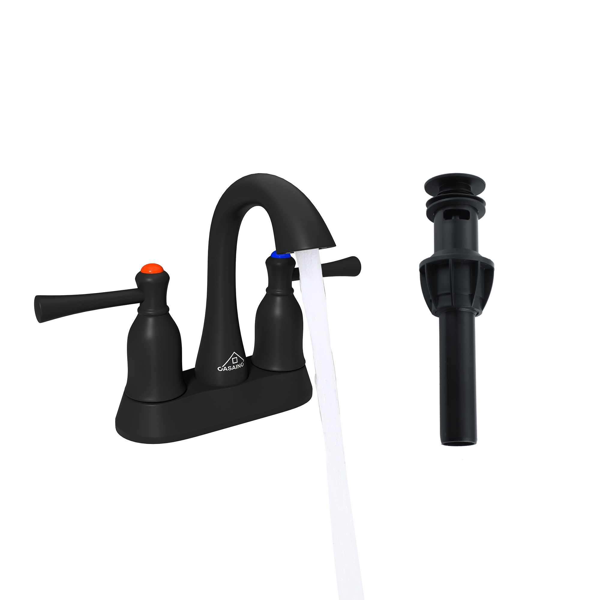 4 in. Center Set Double Handle 3 holes Bathroom Sink Faucet with Pop-up Drain in Matte Black