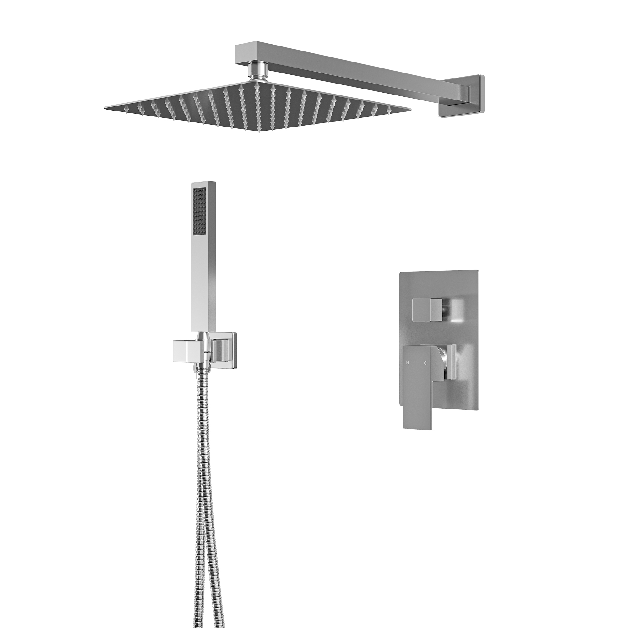 10 in. Wall Mounted Single Handle 1-Spray Dual Shower Faucet 2.5 GPM with Pressure Balance in Chrome/Brushed Nickel/Brushed Gold