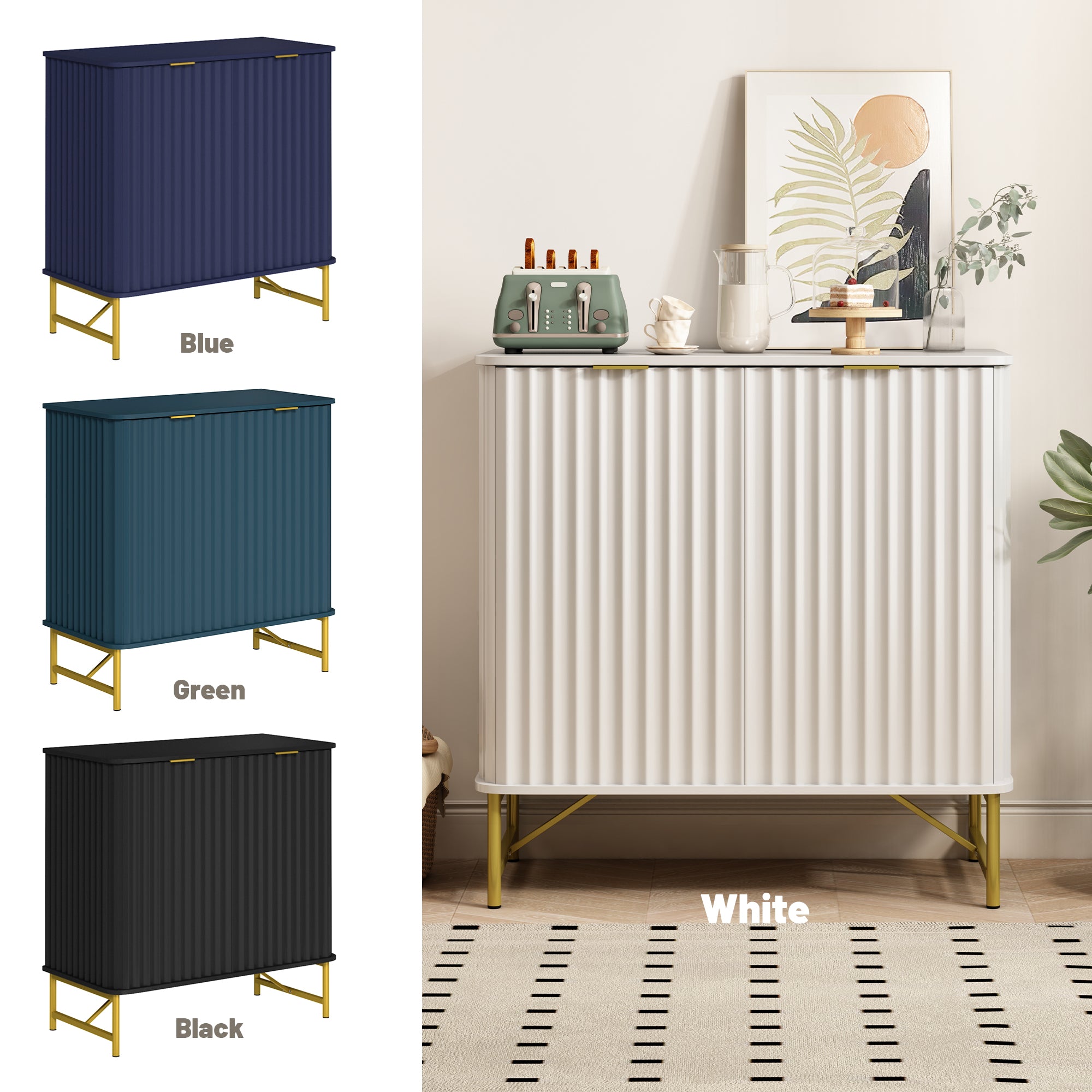 Sideboard Buffet Storage Cabinet with 2 Doors，32 Inch Monden Free-Standing Accent Cabinet with Gold Legs for Hallway, Living Room