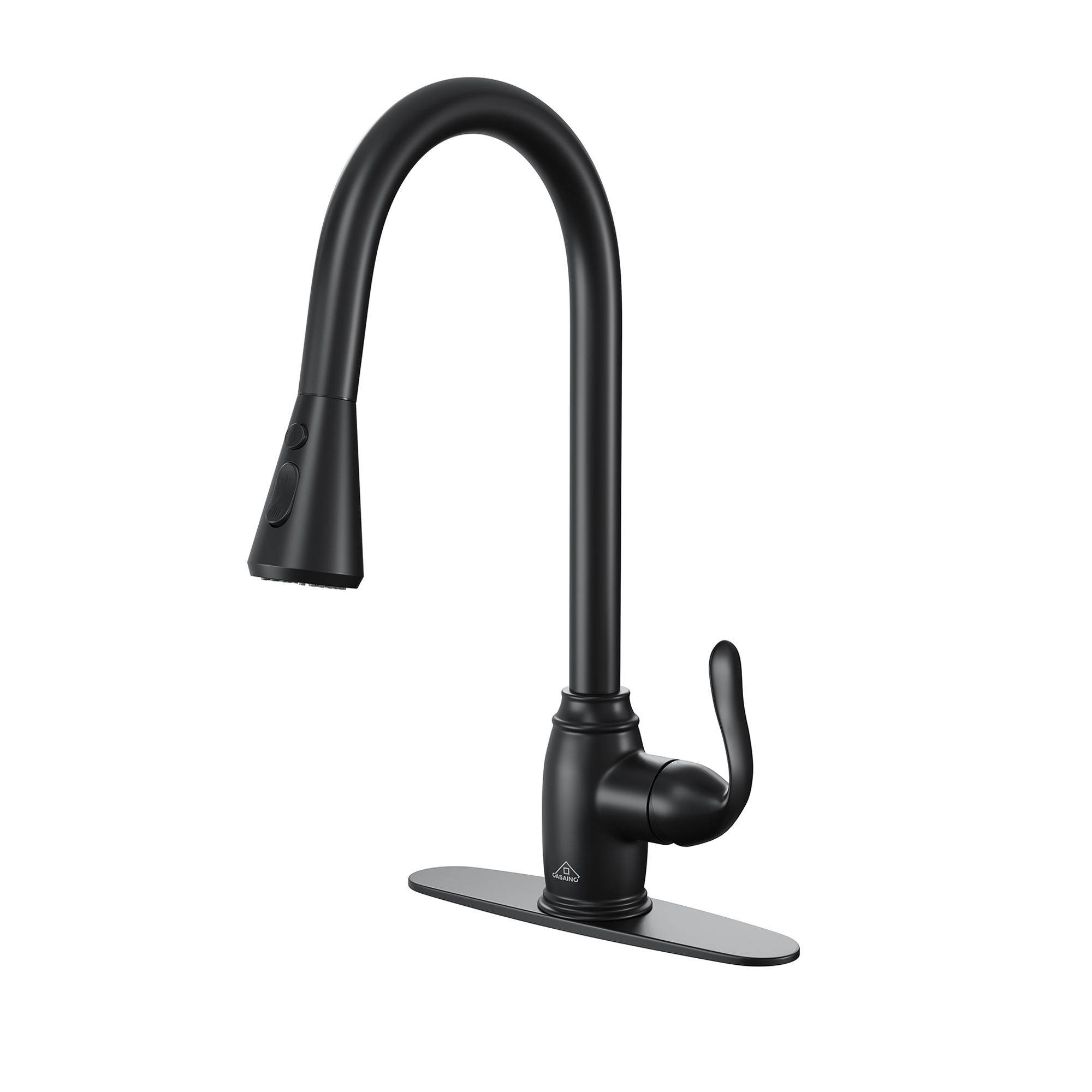 Single Handle Pull Down Sprayer Kitchen Faucet with Three Functions Spray Head in Matte Black