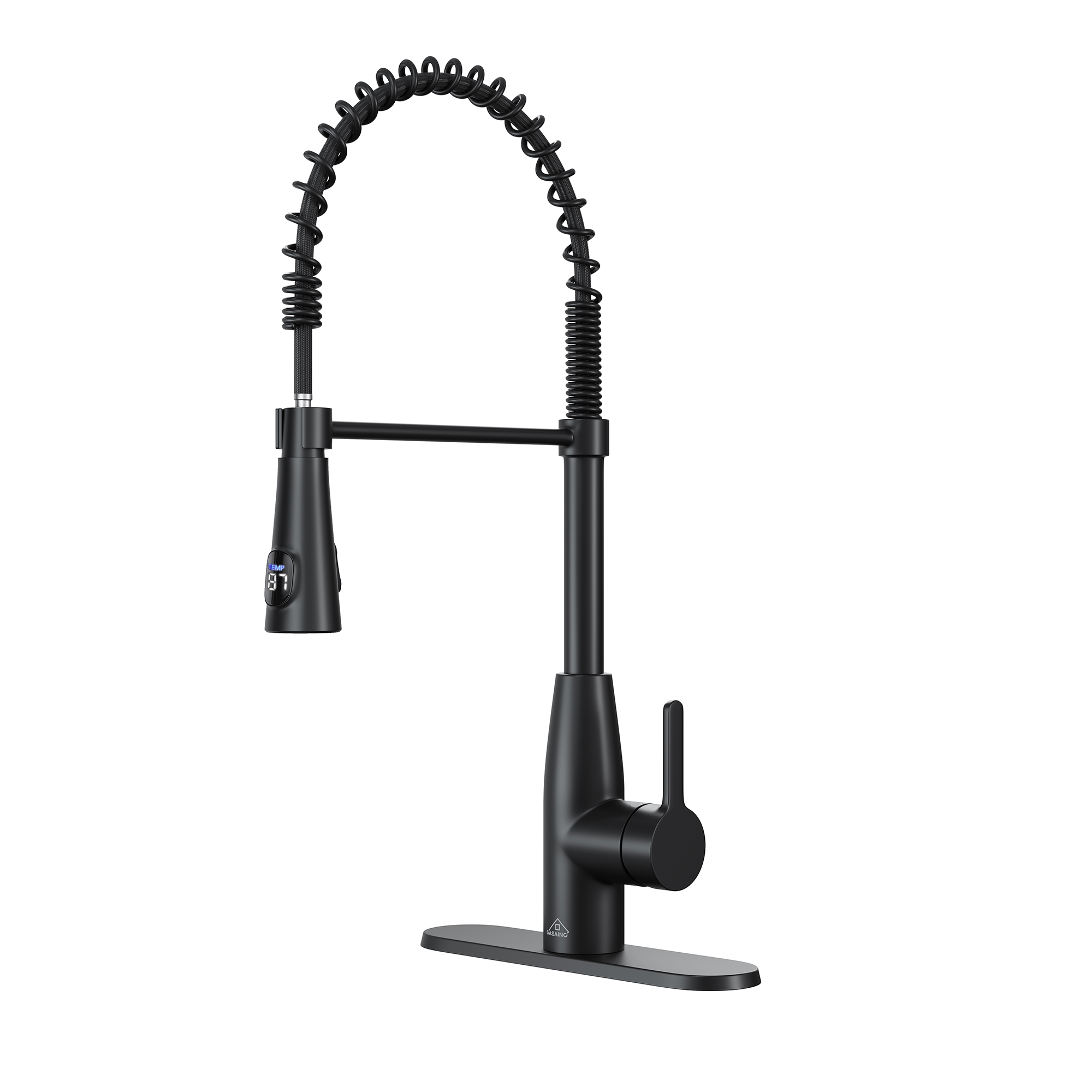 Single Handle Pull Down Sprayer Kitchen Faucet with Touchless Sensor and Intelligent Temperature Display in Matte Black