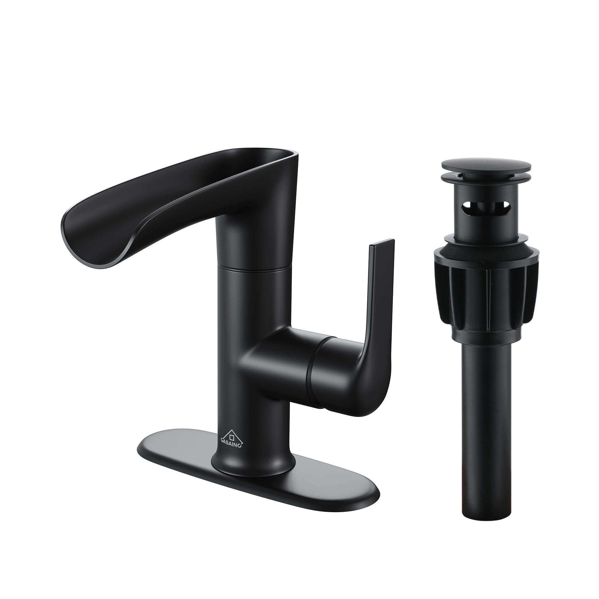 Single Handle Single Hole Bathroom Vanity Sink Waterfall Spout Bathroom Faucet with Filter Particles in Matte Black