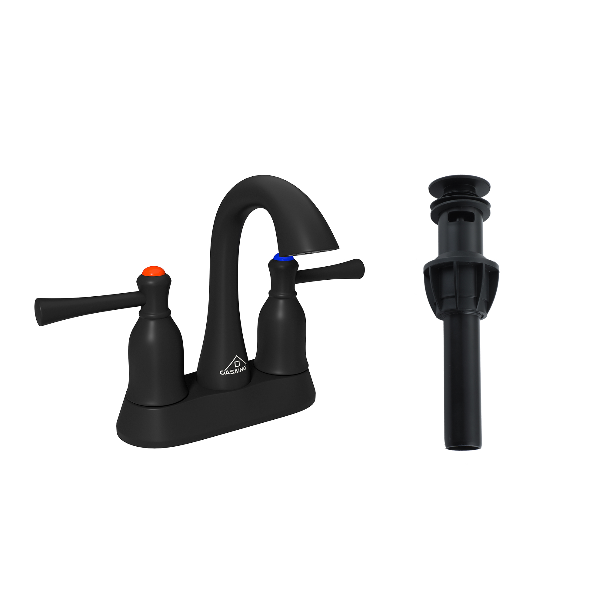 4 in. Center Set Double Handle 3 holes Bathroom Sink Faucet with Pop-up Drain in Matte Black