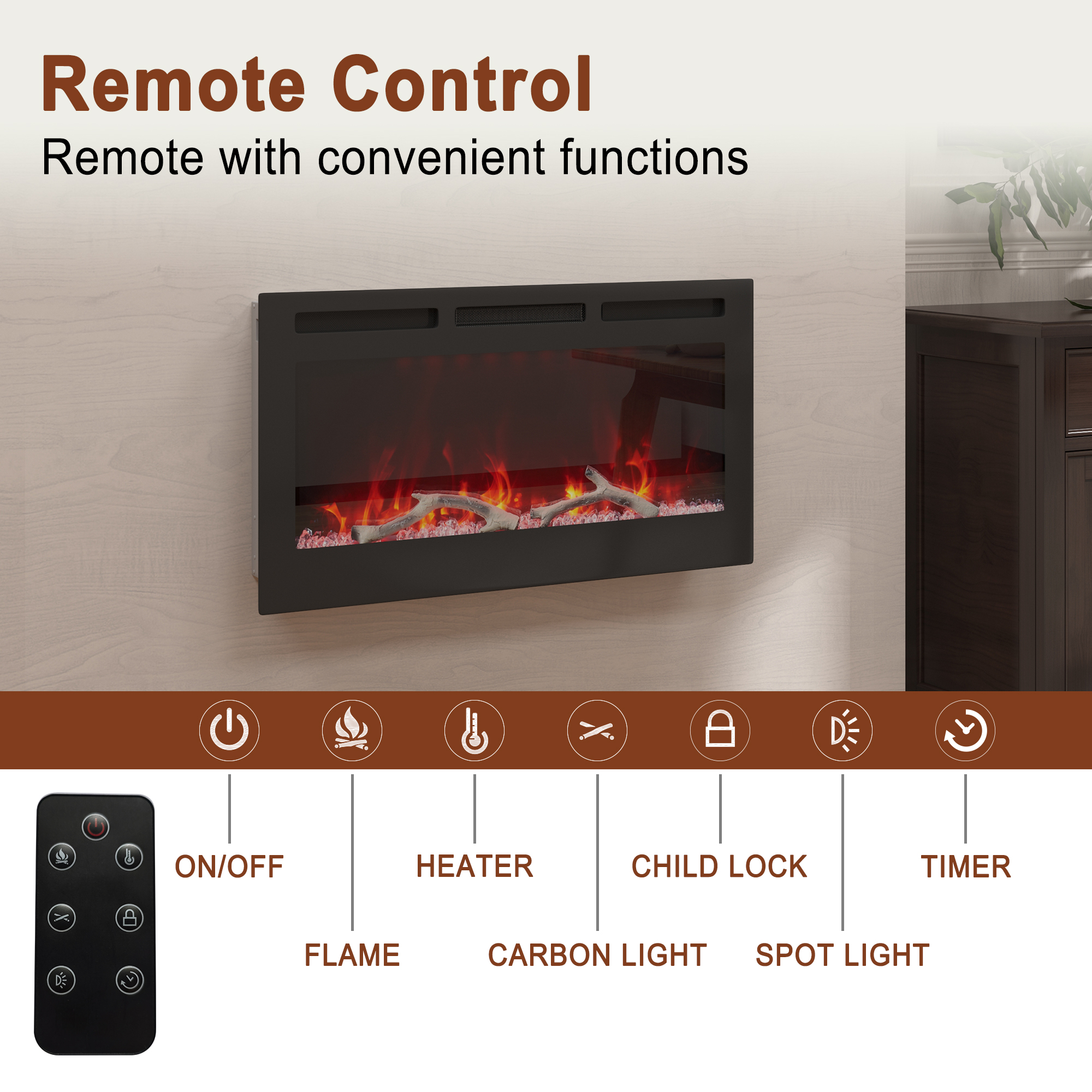 36/42/60/72 in. 4780 BTU Recessed/Wall-mounted Electric Fireplace